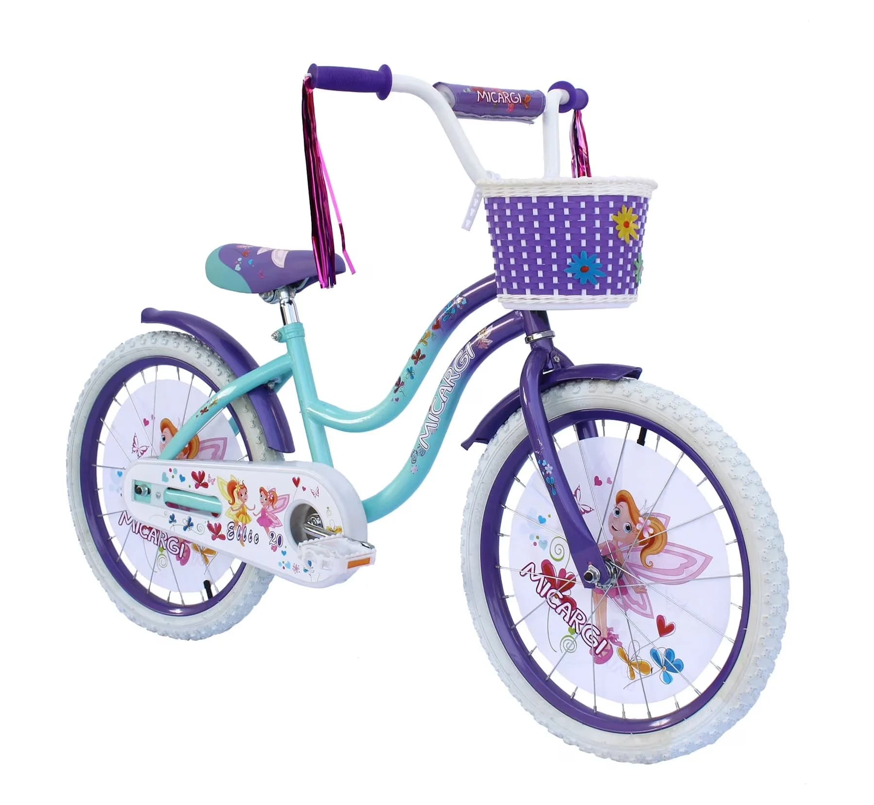 Compact Kids Bike with Adjustable Seat Height, White Full cover Chain Guard - Purple Model C27701