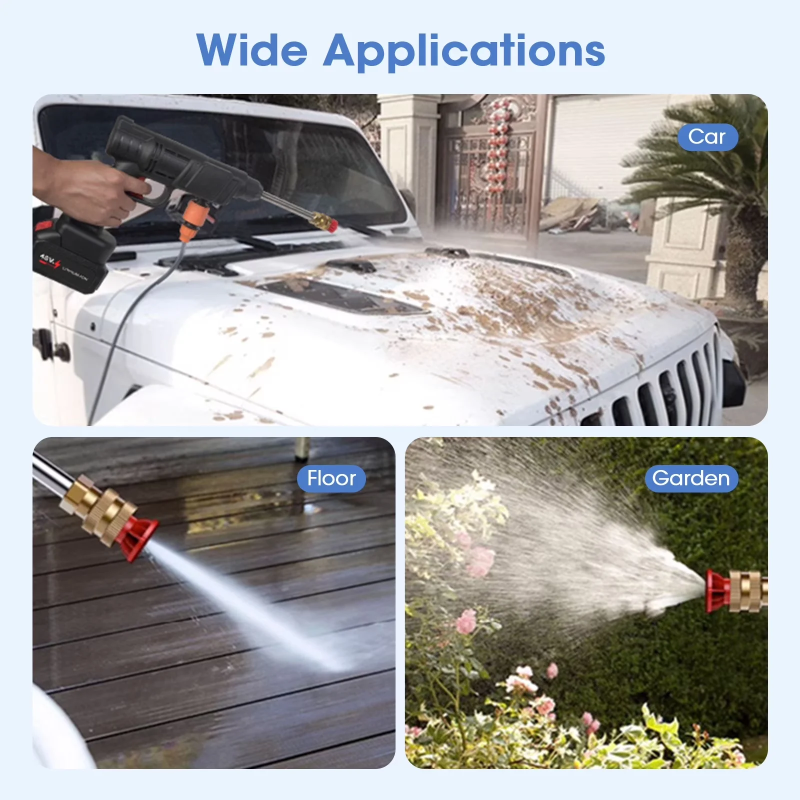 Pressure Washer Durable with Battery, 21V, Adjustable Wand for Home and Office - Model A00E1E