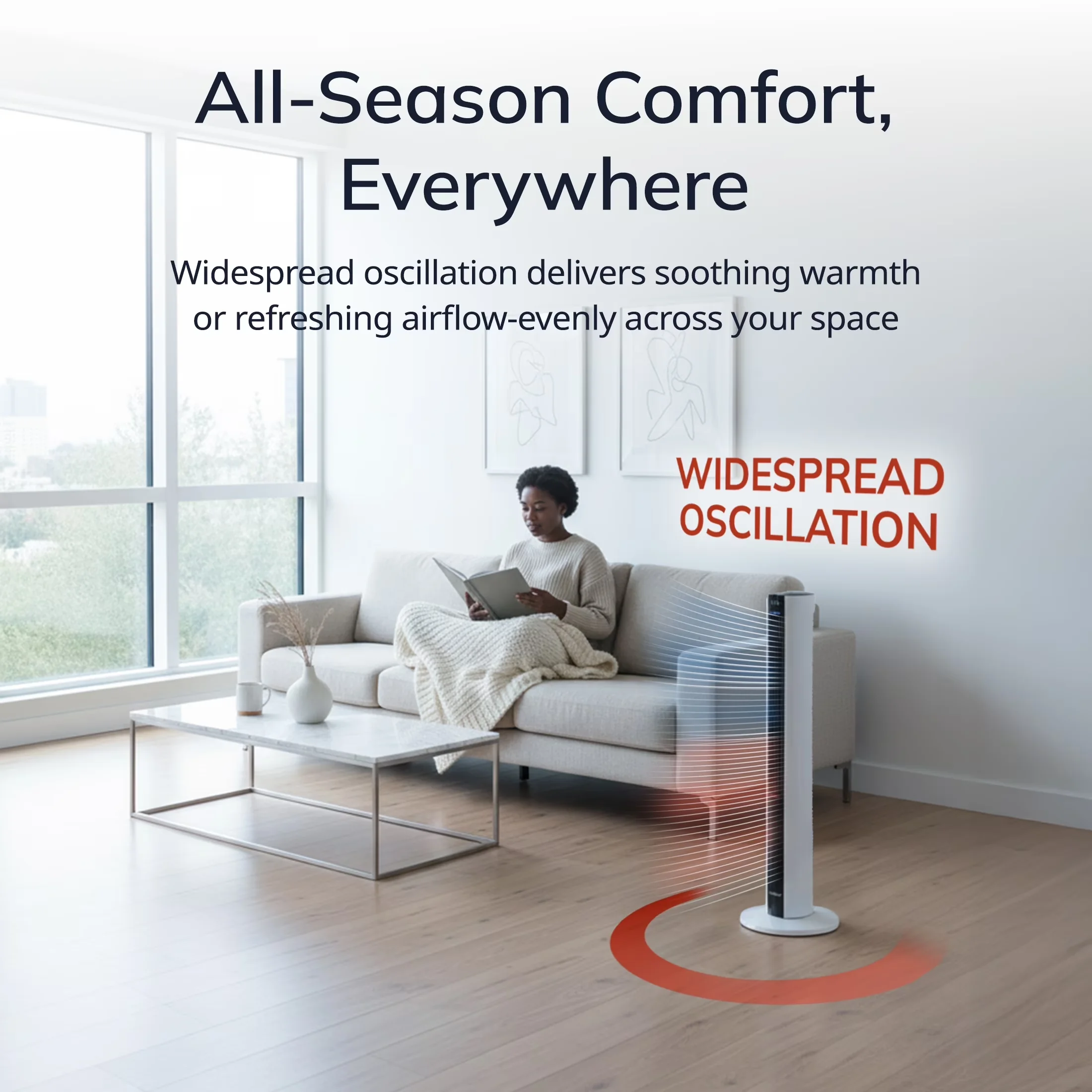 Quality Portable And Electric Space Heater with 1500W, Timer, Remote Controlled - White 41.88 x 12.5 x 12.5 Model D8F476