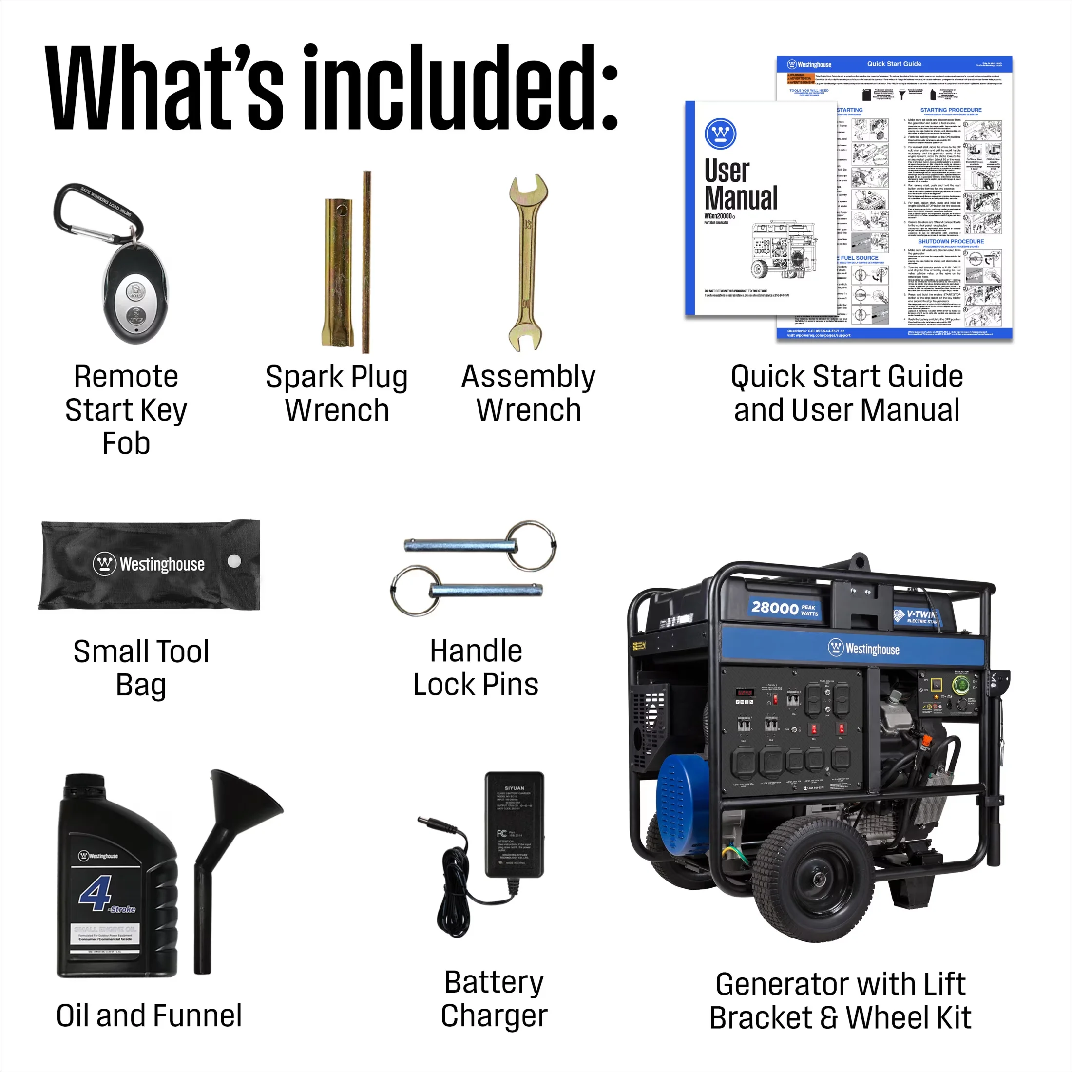 Efficient Generator with Remote Electric Start, CO Sensor, 28000 Peak Watt Home Backup Portable - Model 8E304A