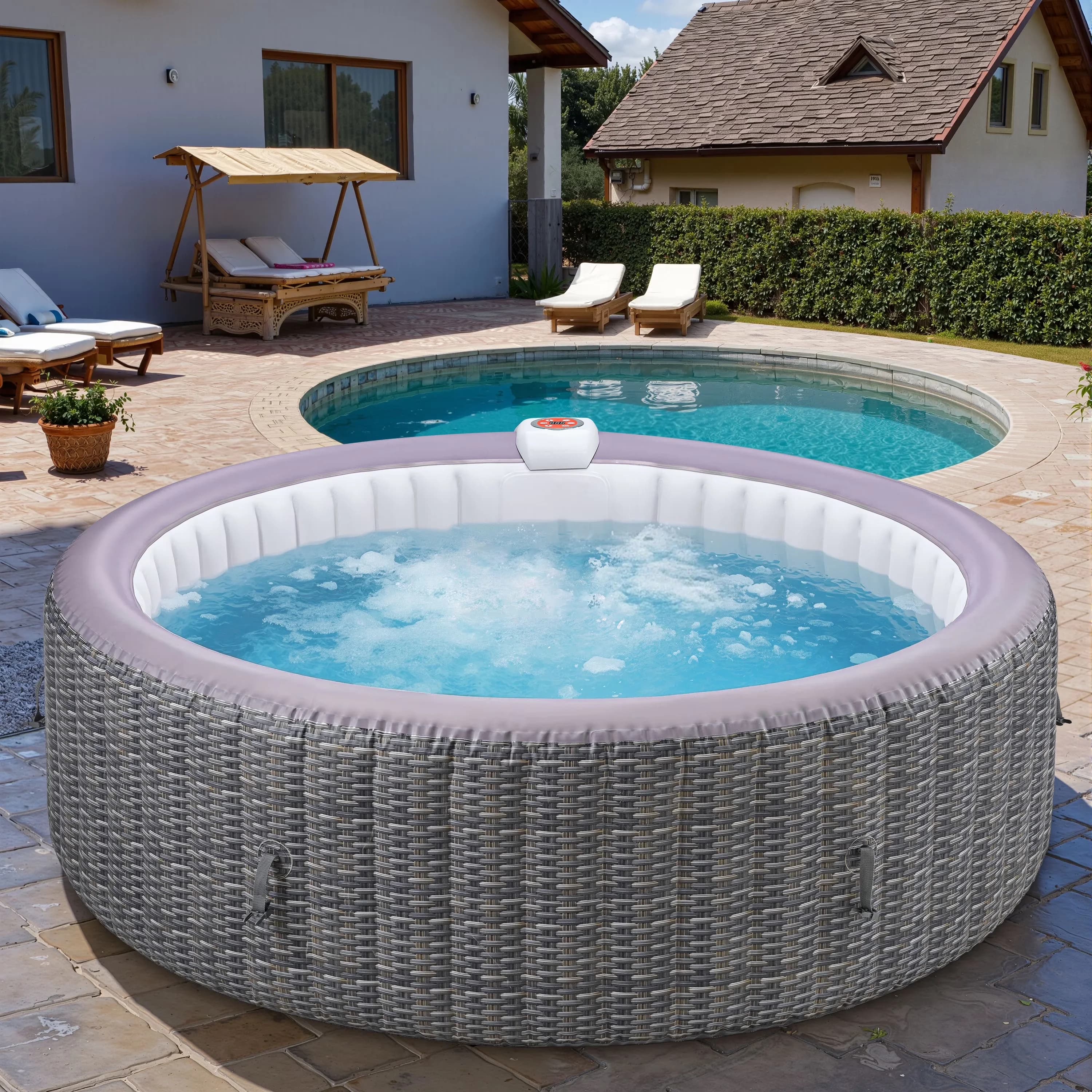 Hot Tub Innovative with 4-6 Person Inflatable Spa, 82" Outdoor Spa Blow Up Hottub, 130 Jets - Model 68CFE5