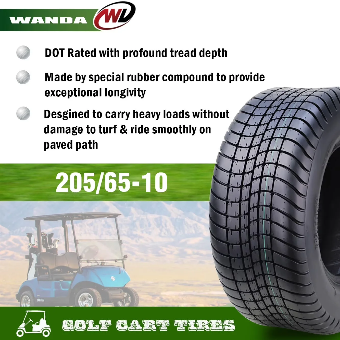 Golf Cart Tire Essential with Heavy-Duty, Tires only, wheels not included, Profound tread depth - Model D77859