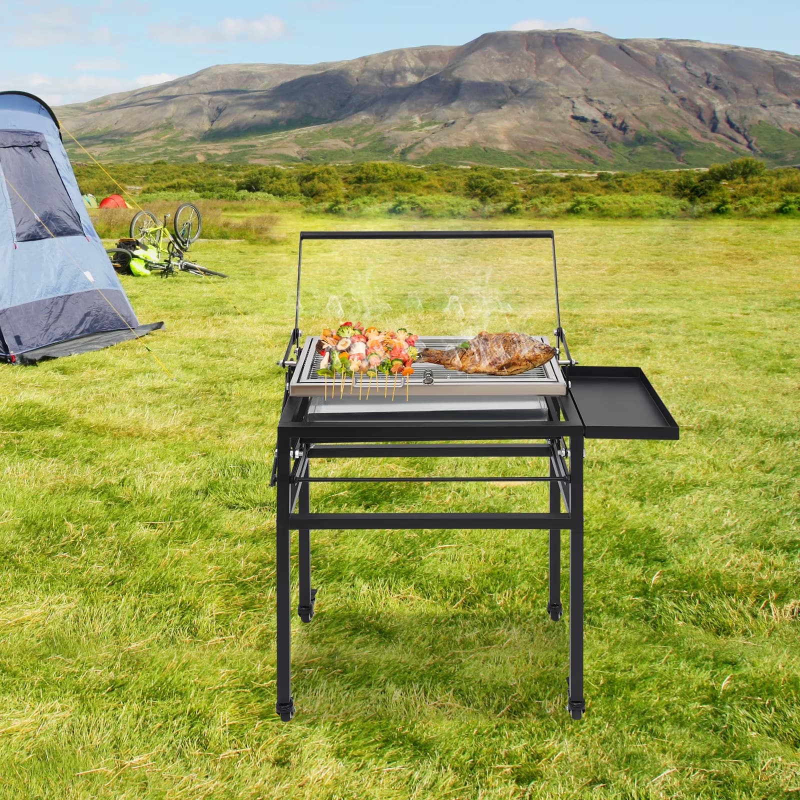 Charcoal Grill Essential with Portable, Great, Flip - Black Alloy Steel, Carbon Steel, Stainless Steel Model AFD241