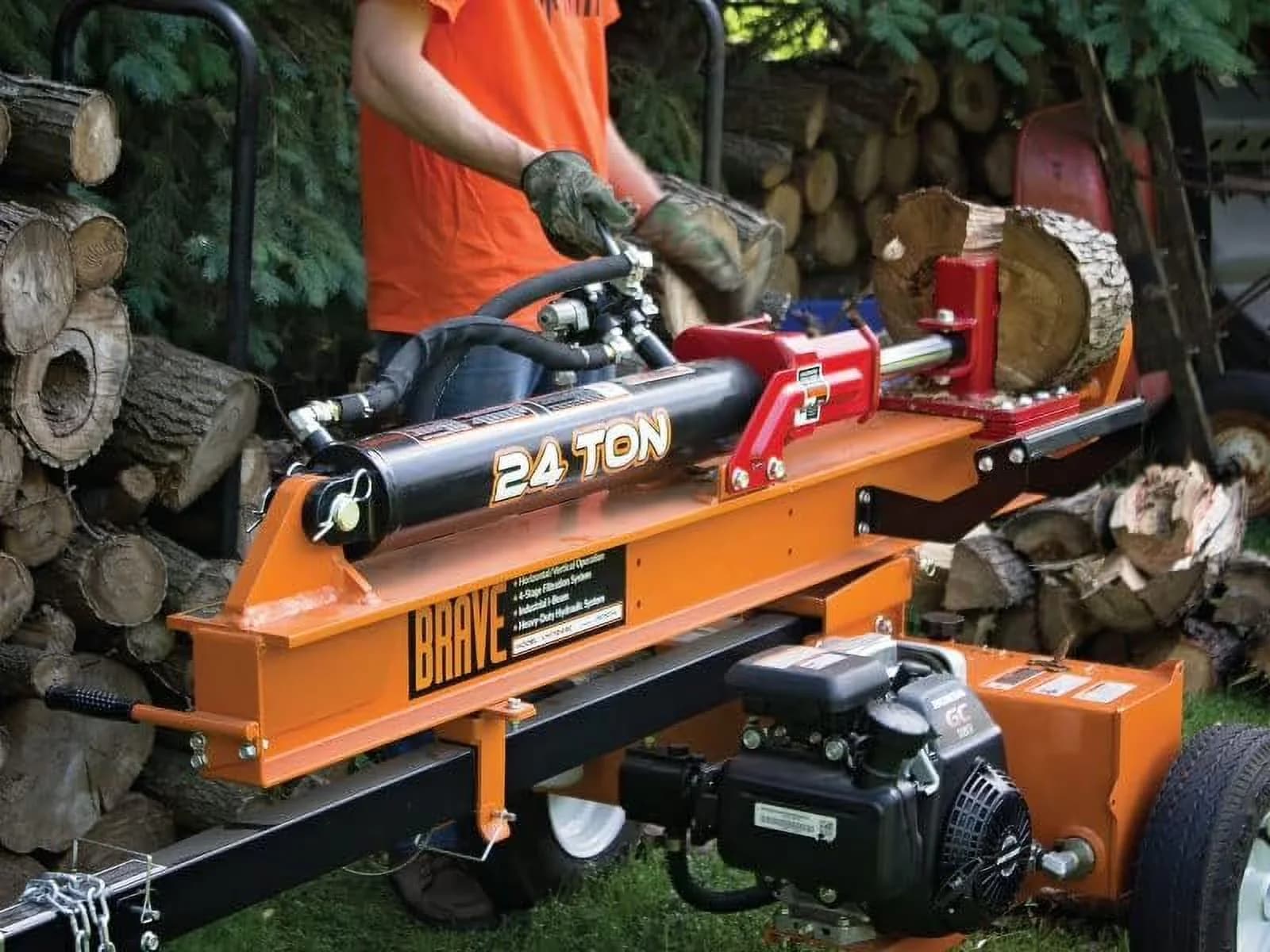 Durable Logsplitter with Wheeled, Recommended for logs up to 25" long, 24 Ton Vertical/Horizontal Log Splitter - Model 131270