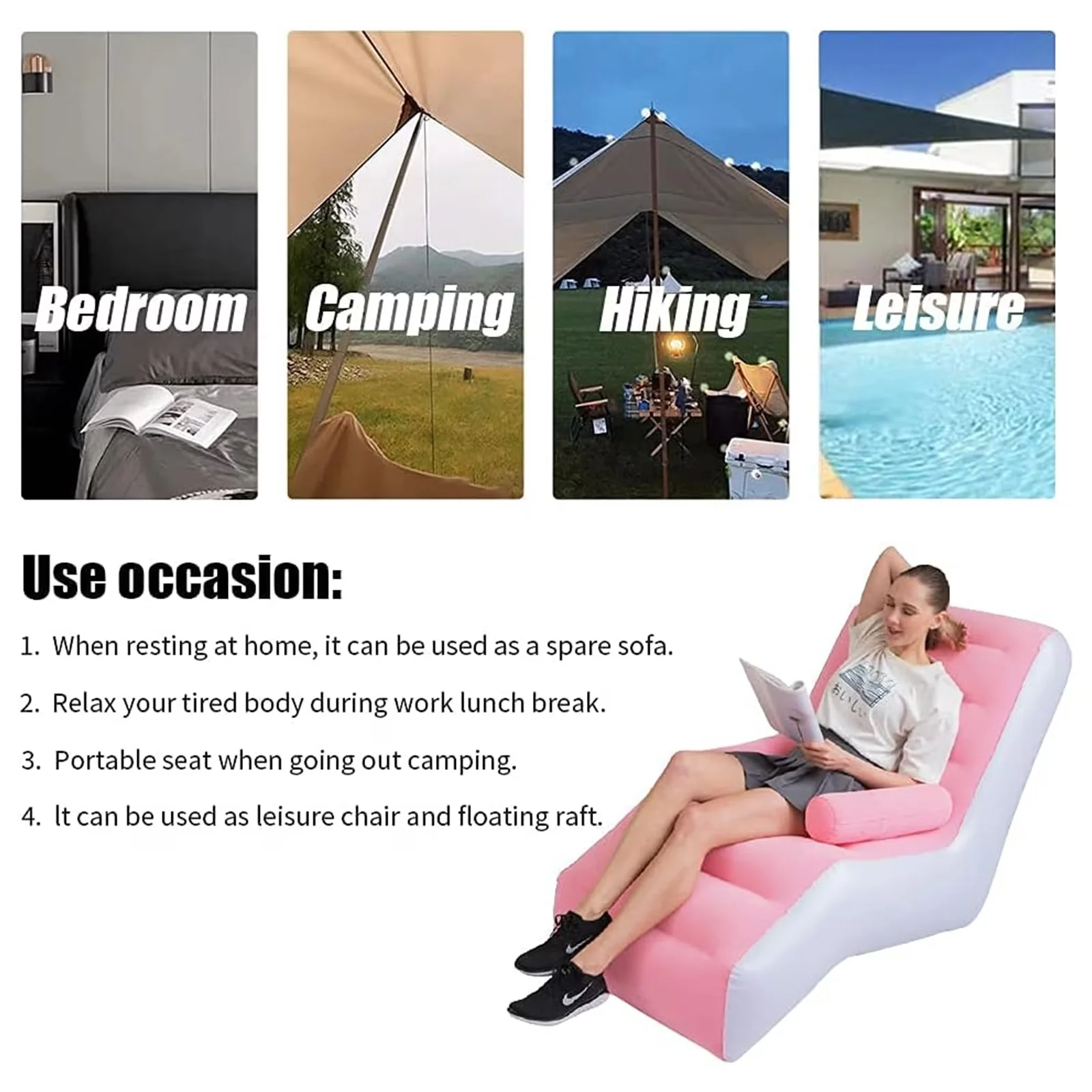 Beach Chair Reliable with Folding, Foldable Lounge - Pink Pvc + Flocking Model 795C08