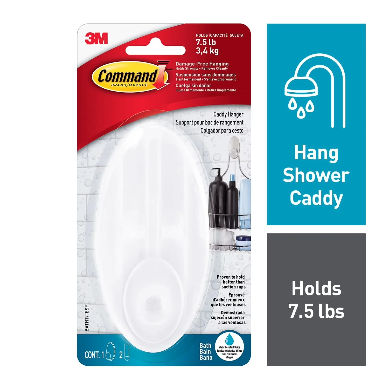 Compact Damage-Free Hanging with Adjustable, Plastic, Frosted Finish - Plastic M Model 3BDDA6