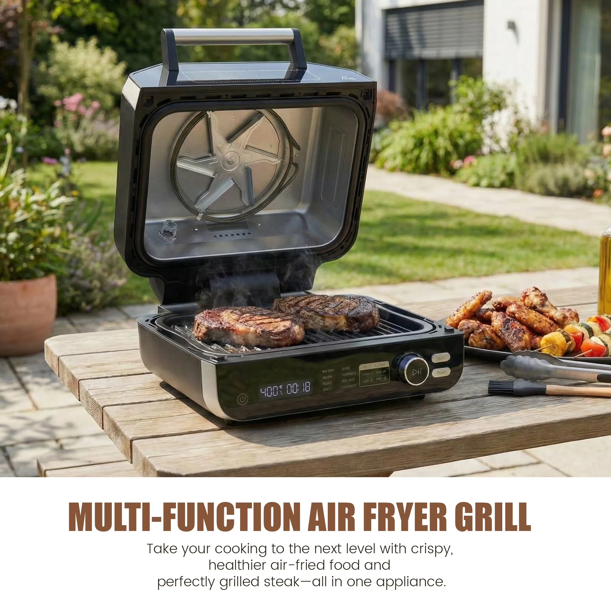 Durable Flat Top Grill with 1550W, 120V, 7-in-1 Cooking - Black Stainless Steel Grill Model BAB17D