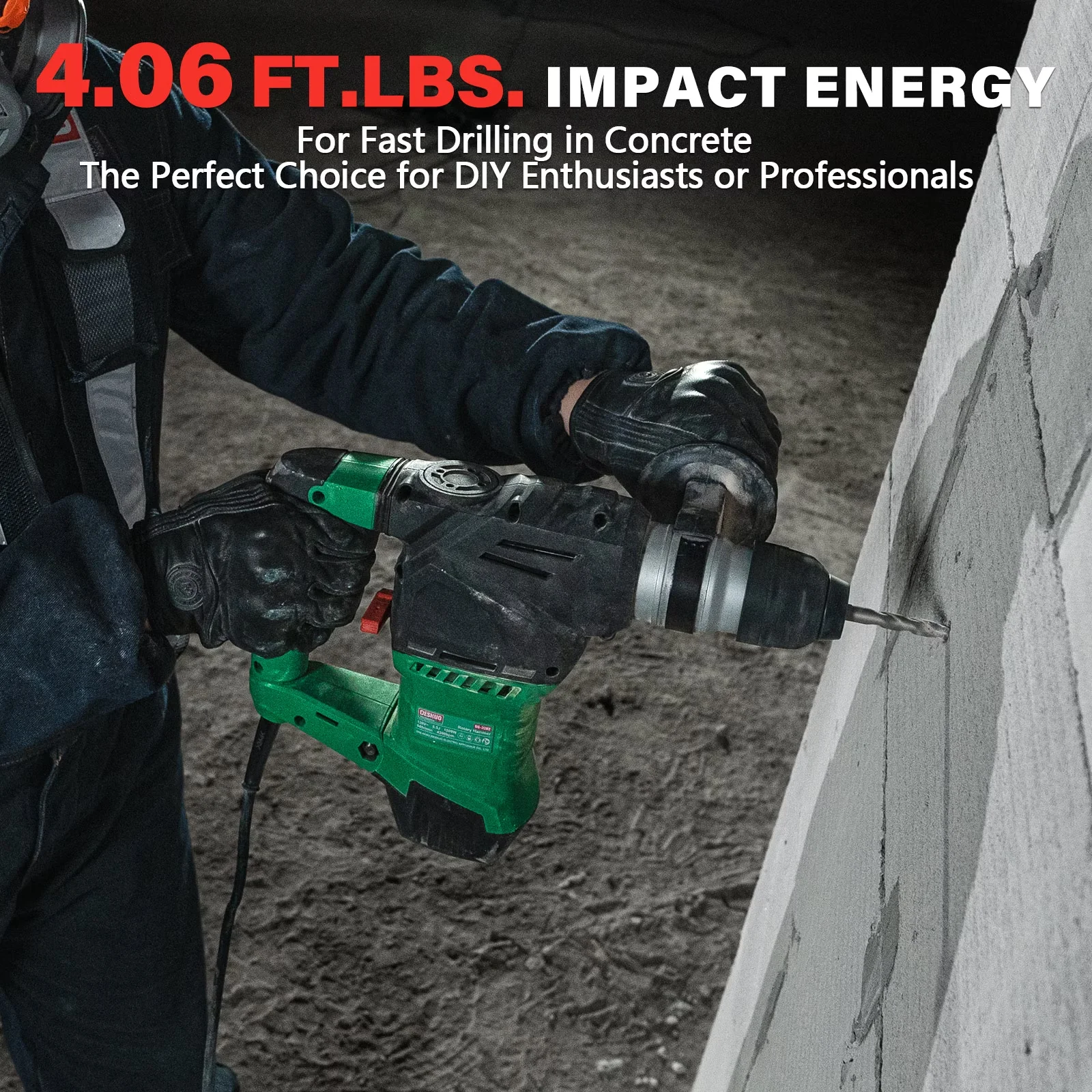 Drills Driver Reliable with 360 Degree Adjustable, Vibration Control, Bits and Case - Green 1-1/2 in Model D95B05