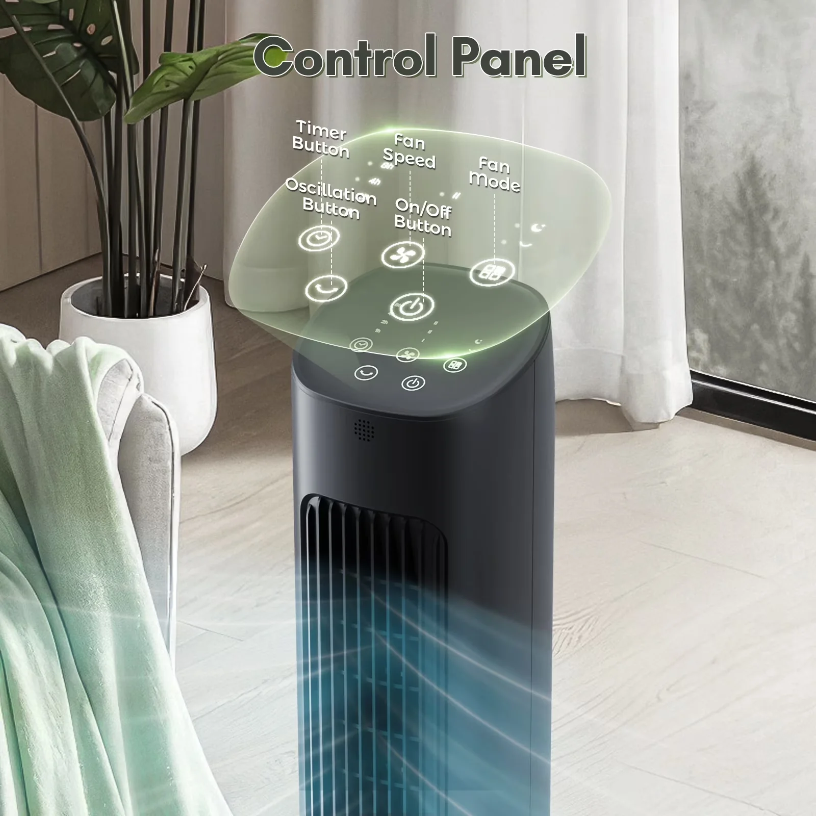 Compact Fans In Cooling with LED, Timer, Oscillating - Black 15H for Daily Use Model 8606DD