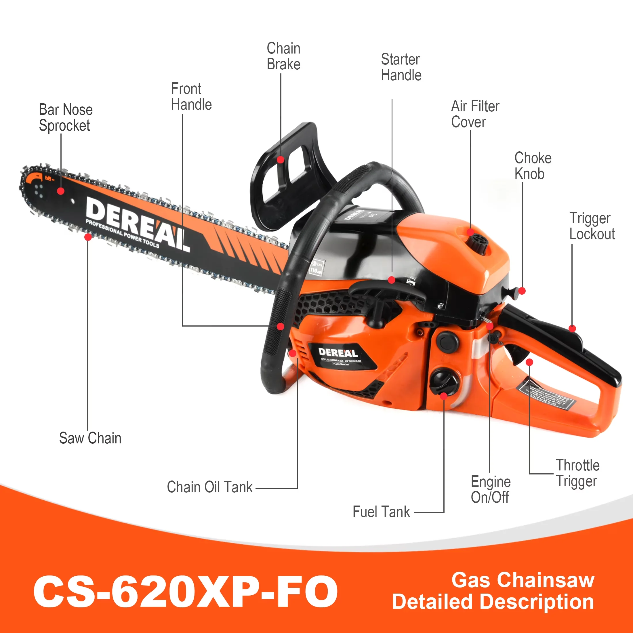 Chainsaw Versatile with Automatic Chain Oiler, Heavy-Duty Gas Powered Wood Cutting Saw - Orange for Home Model 4364A8