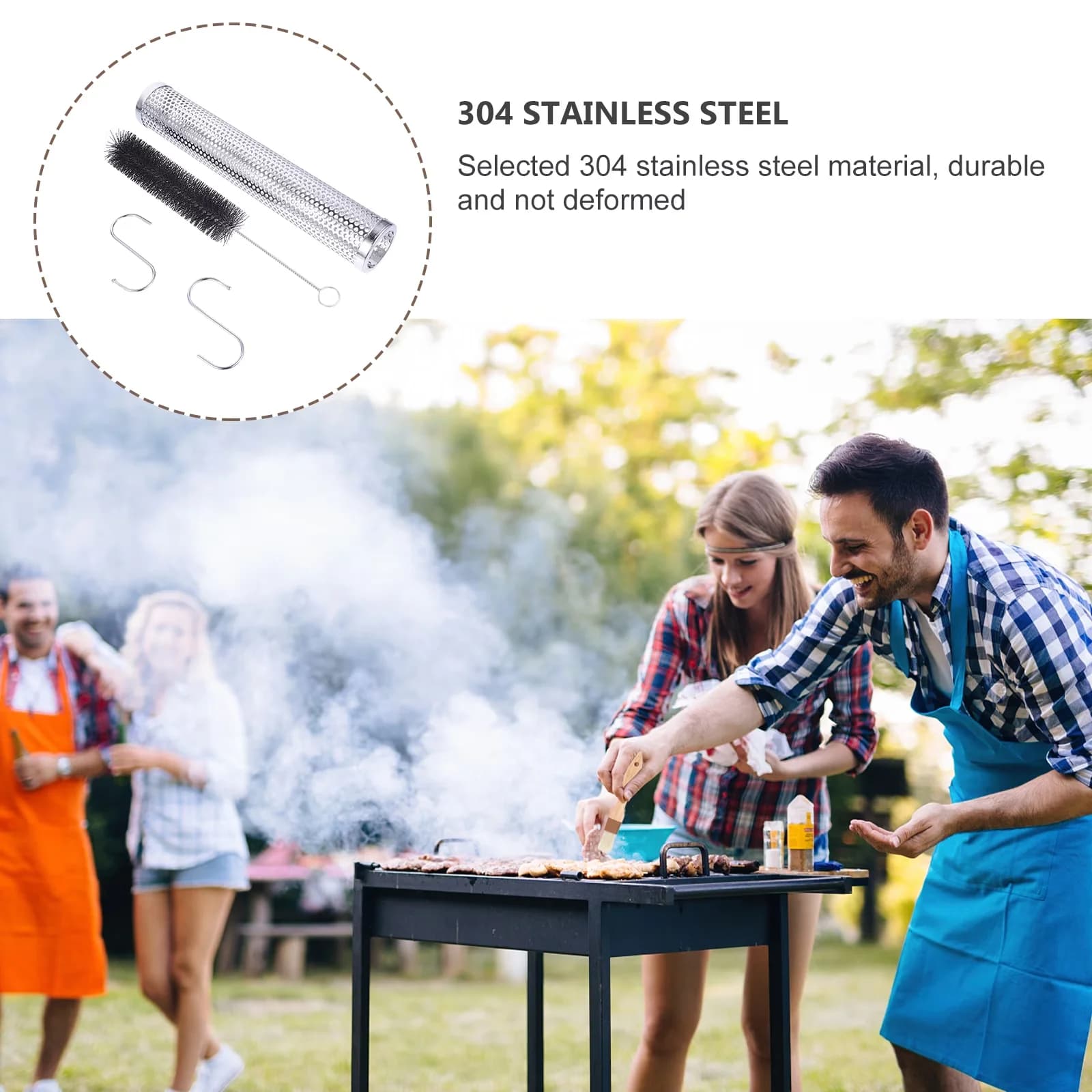 Smoker Compact with Water Smoker, Barbecue Grilled Silver - Stainless Steel Silver Model 07DE30