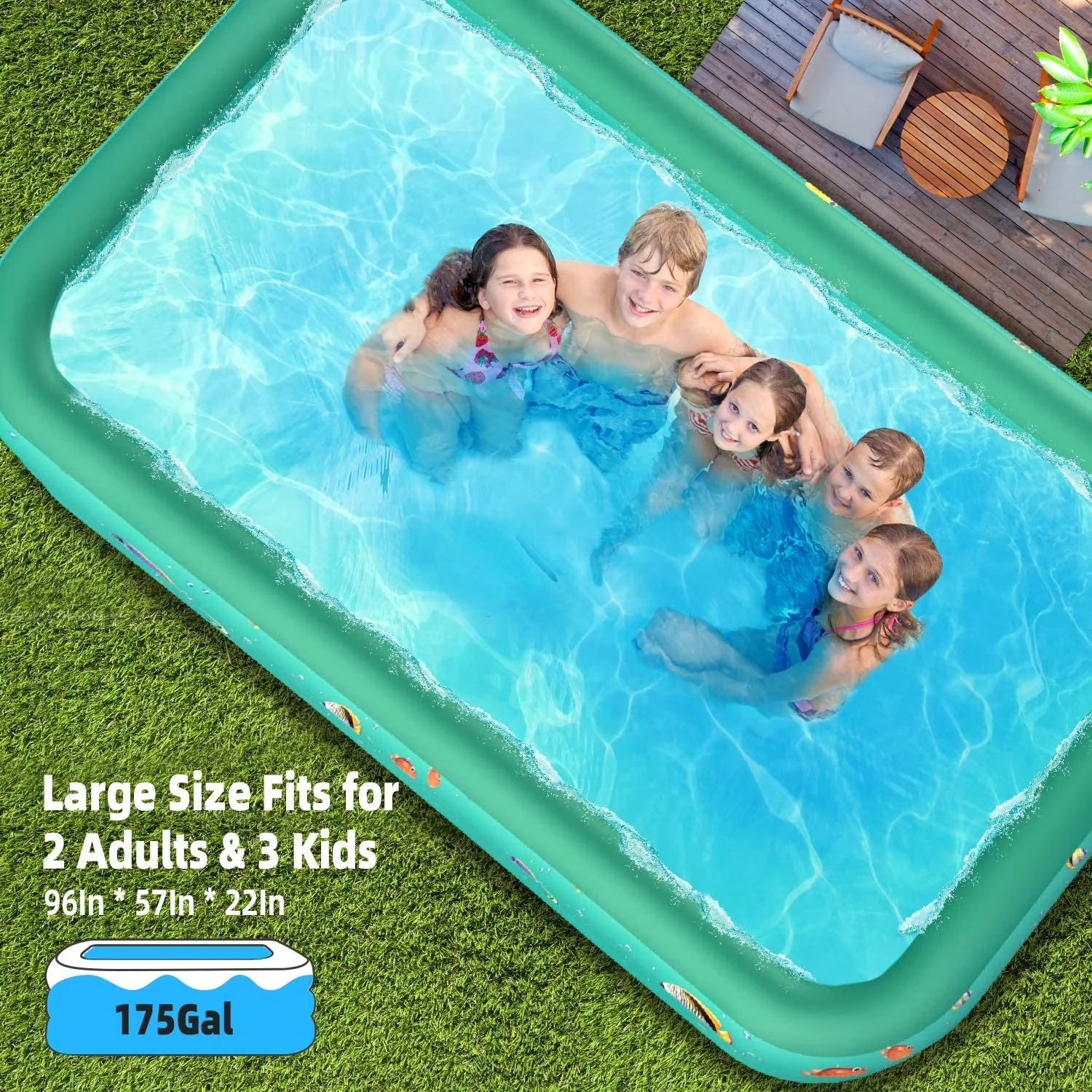 Essential Inflatable Pool with Uv Resistant, Maximum water capacity: 312-gallon, 9.83 x 6 x 1.83 ft Family Swimming Pools - Green Model 41C5DA