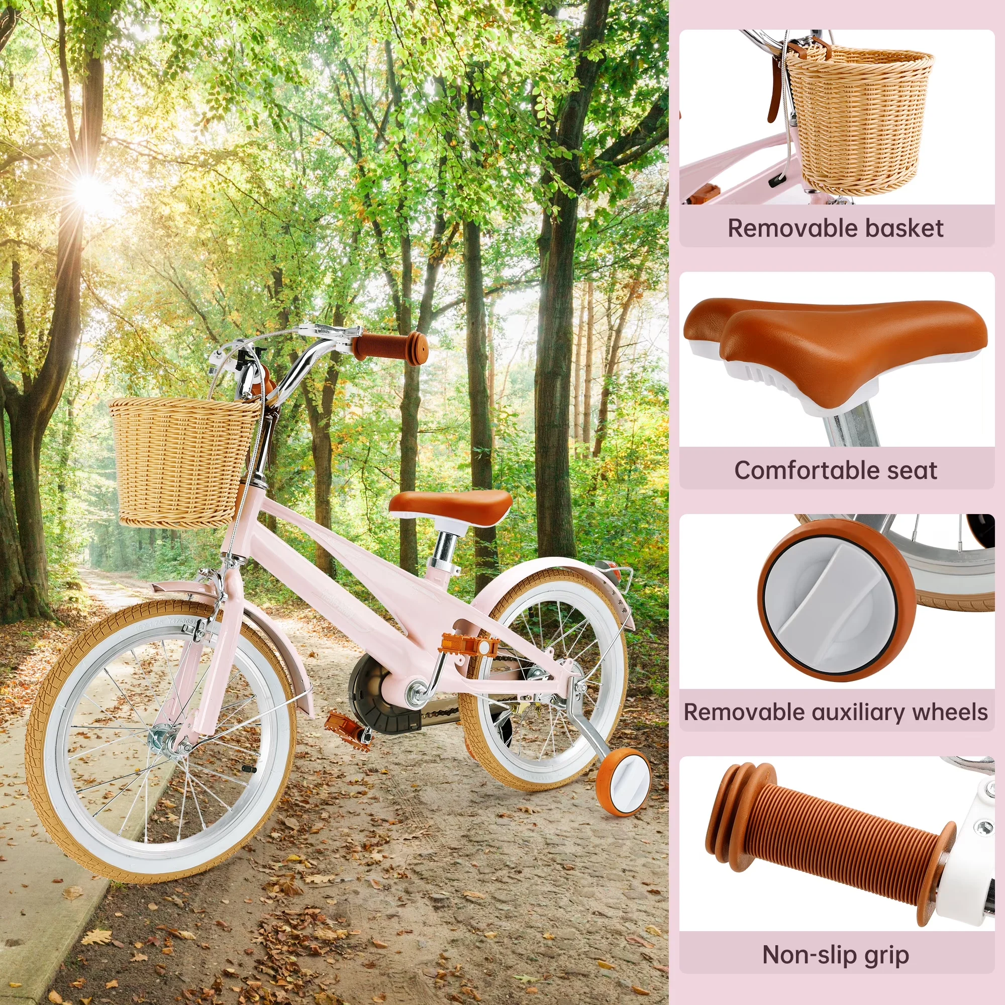 Kids Bike Durable with Adjustable Handlebar Height, Adjustable Seat Height - Pink Model E16513