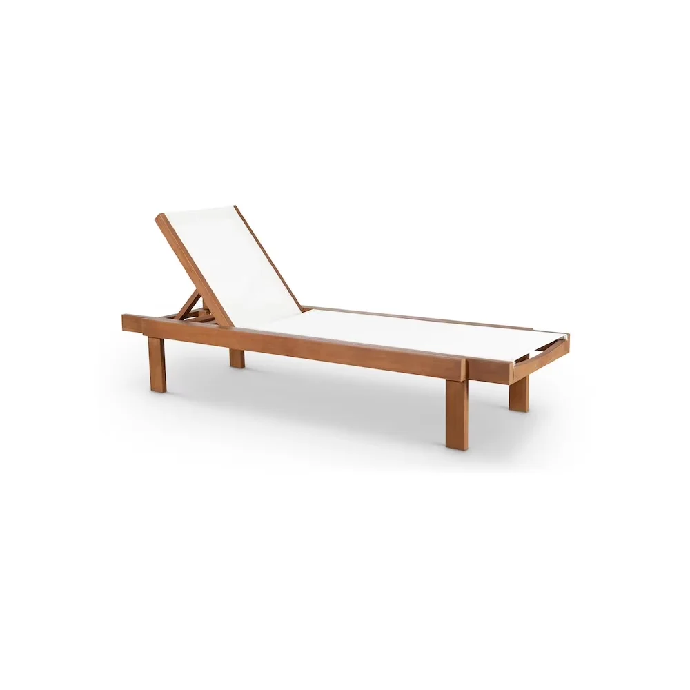 Premium Patio Chair with Water-Resistant, Natural Teak Finish - Fabric White Model 7F5F7A