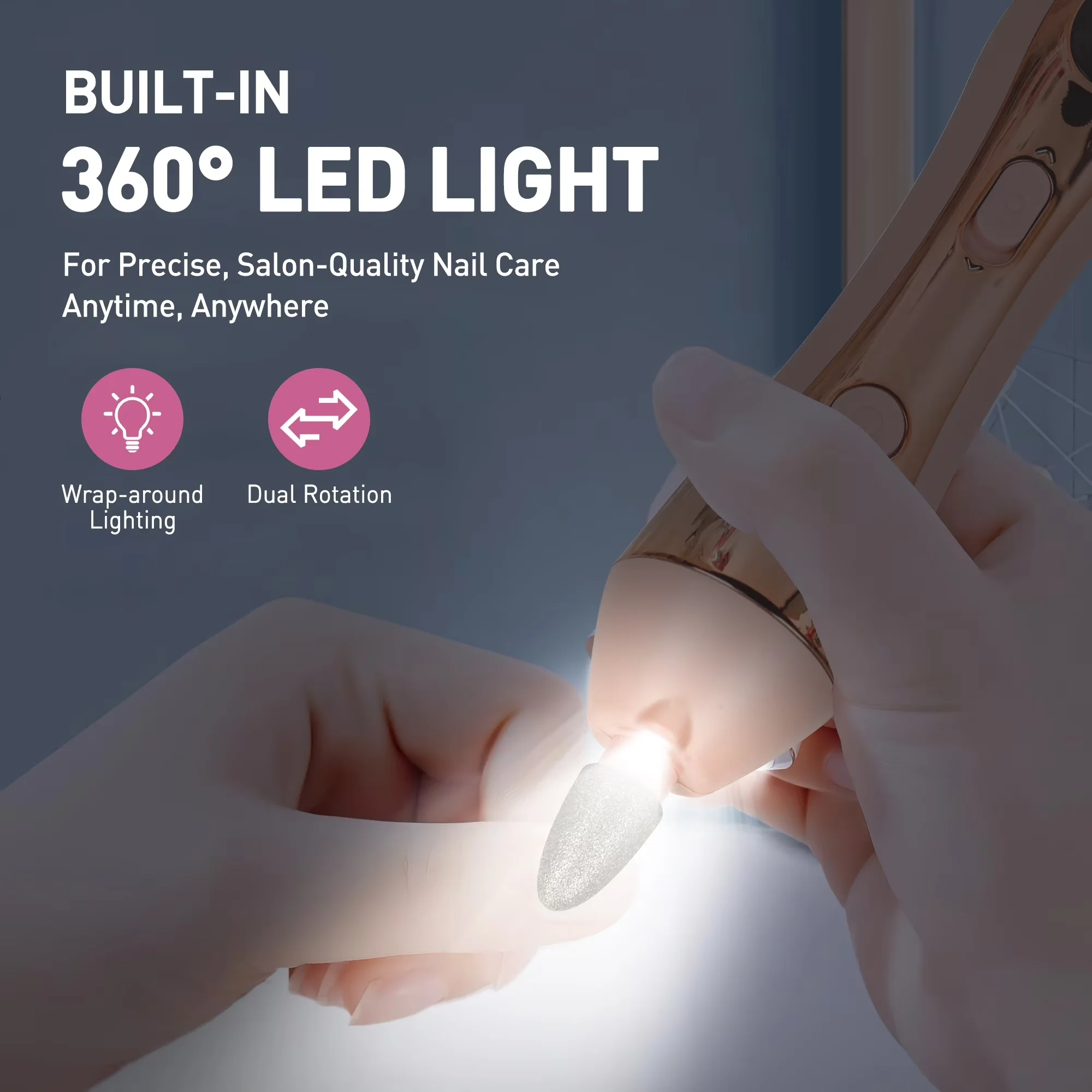 Classic Power Tool with LED, Cordless Electric Nail File, 10-Speed Nail Drill Kit - Abs Pink Model 13778C