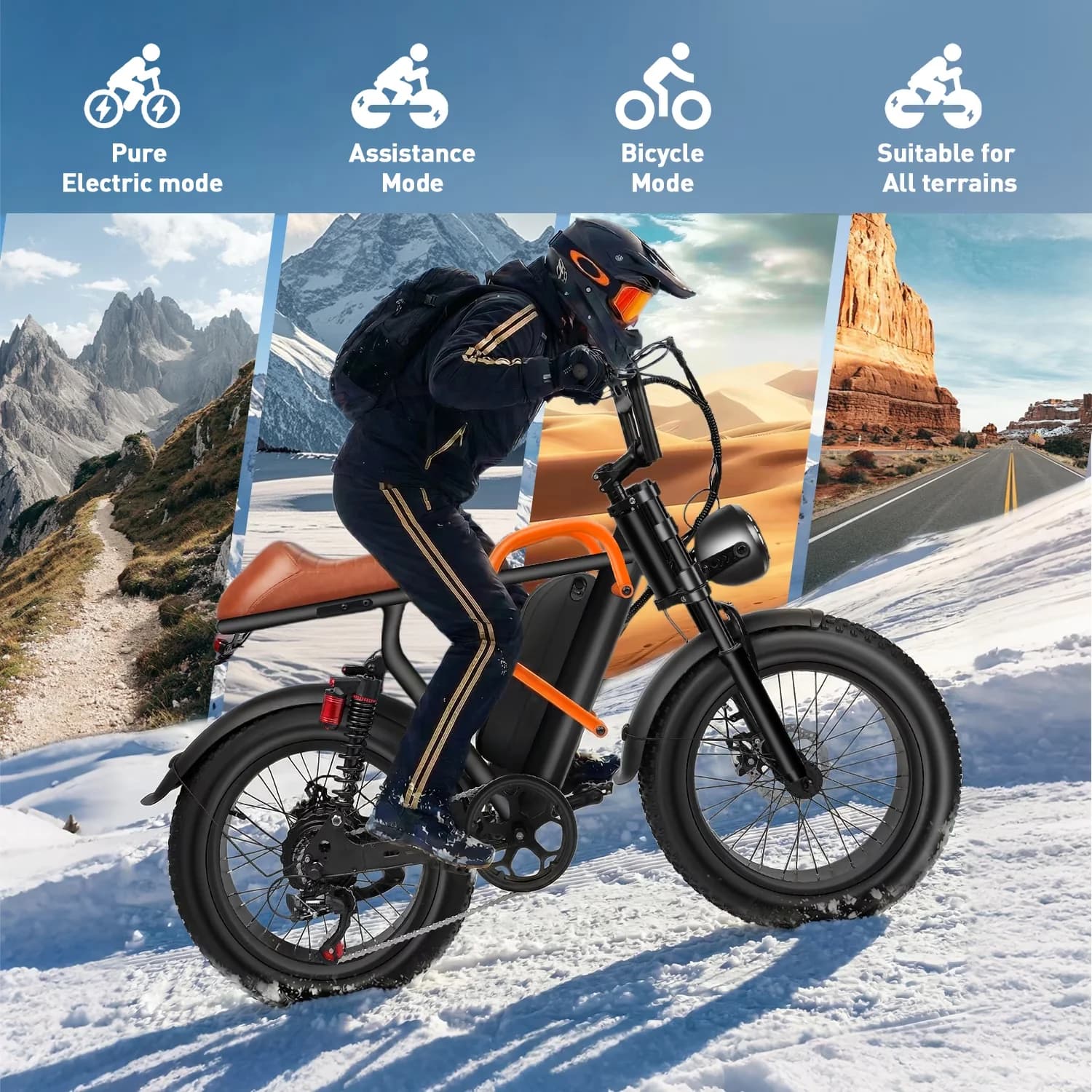 Modern Electric Bike with Battery, 1500W, 20" Fat Tire Mountain - Black Model DA54F0