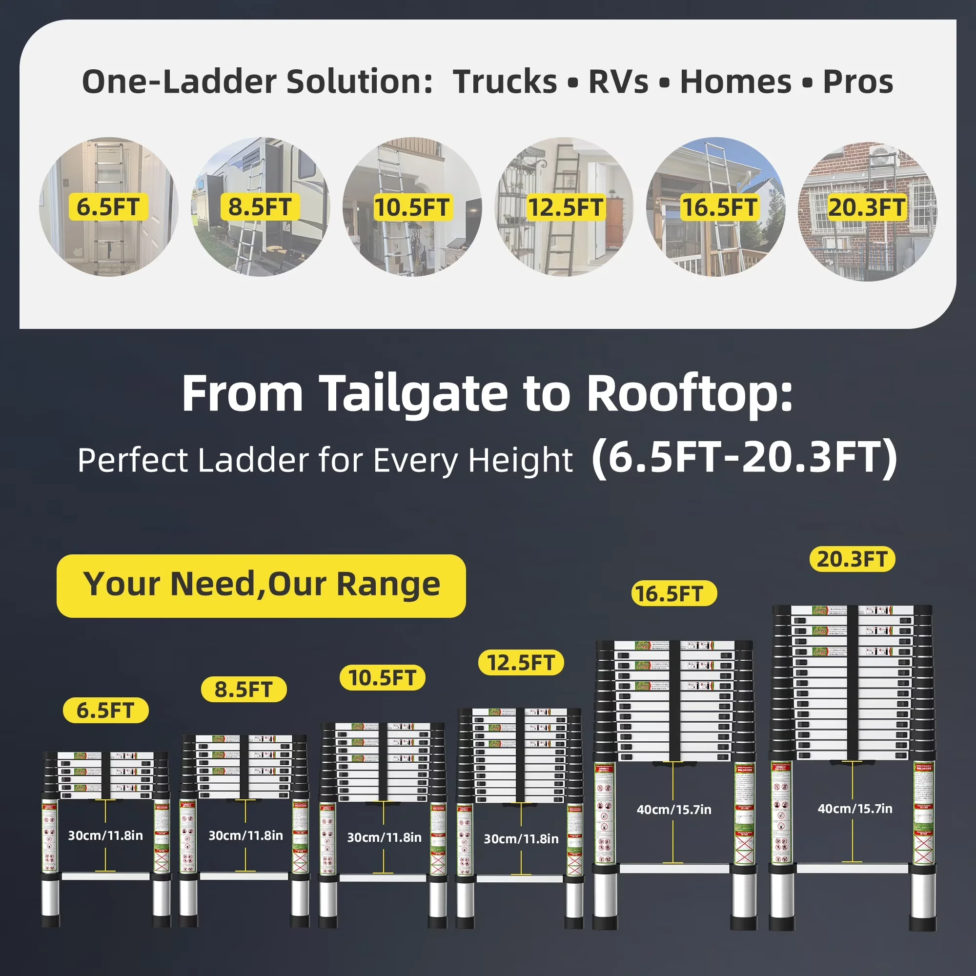 Essential Ladders And Step Stool with Adjustable, 330 LBS Capacity, 12.5 FT Telescoping Ladder - Silver Steel Model 2DB6AE