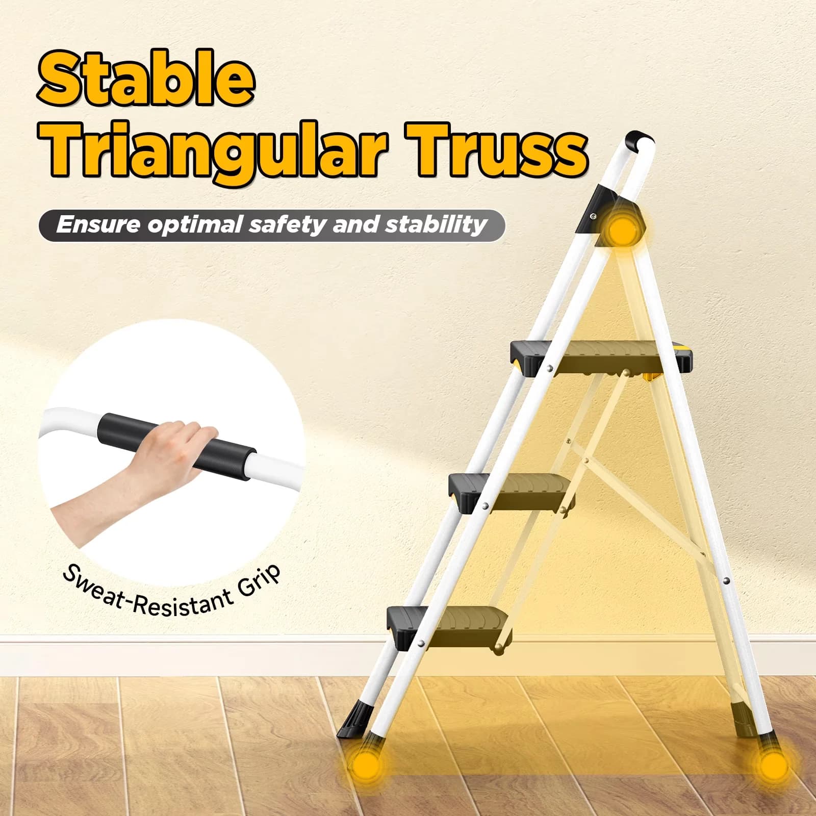 Efficient Ladders And Step Stool - White Metal Steel - Easy to Use Model C32E7C