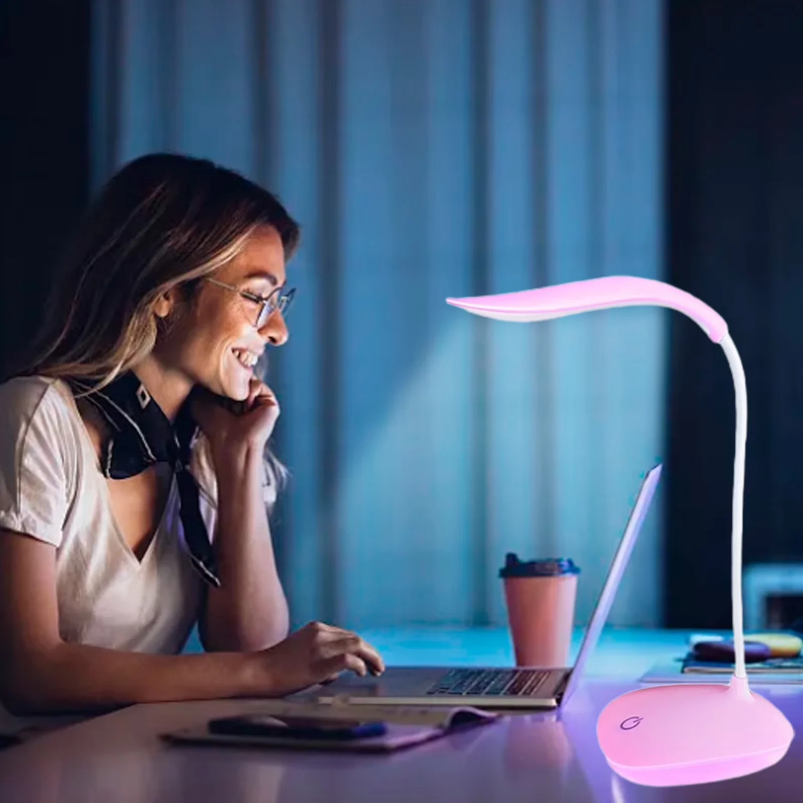 Efficient Desk Lamp with LED, Battery, Non-Slip - Abs Pink for Dorm, Study Model E17C49