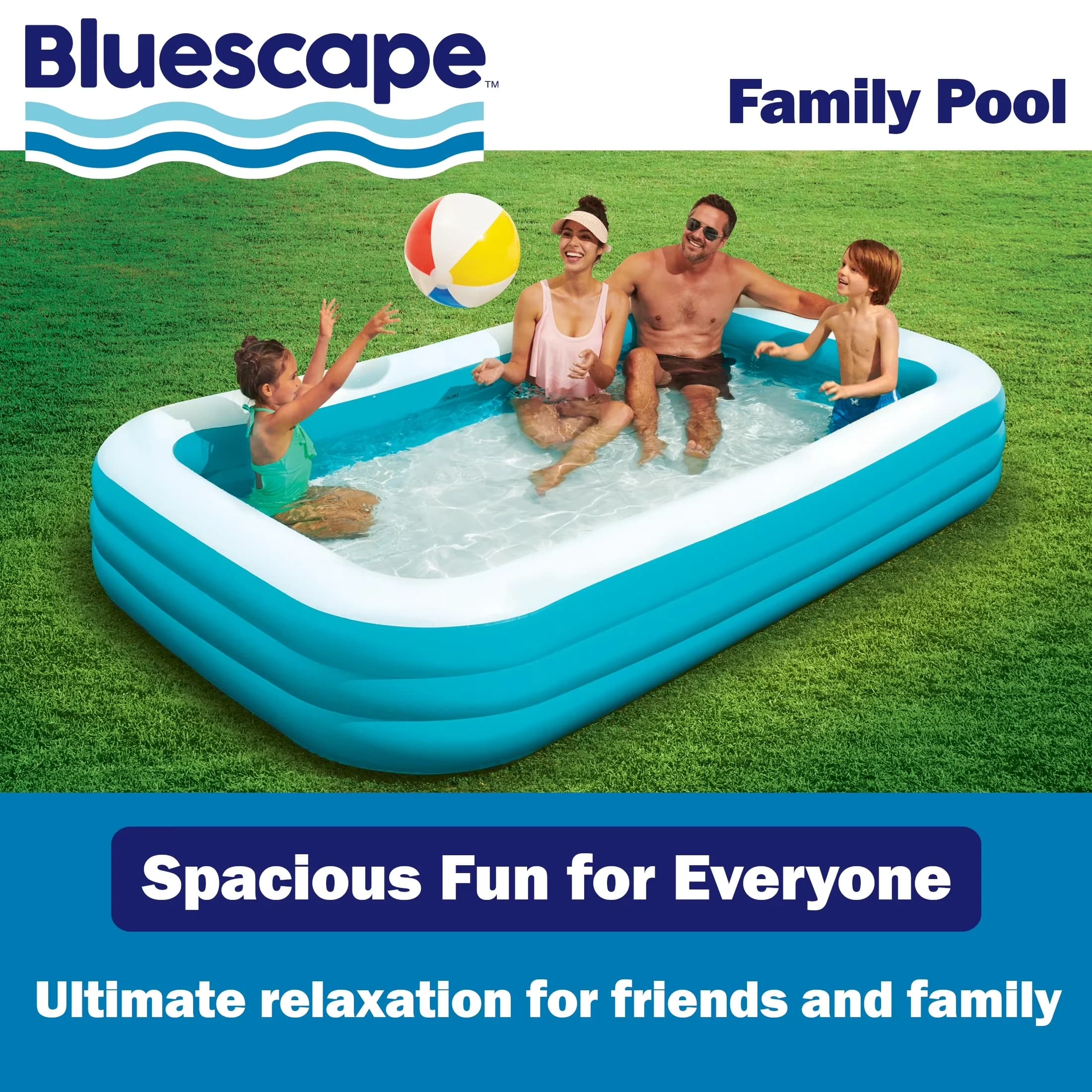 Reliable Inflatable Pool with Puncture Resistant, 10ft Rectangular Family Swimming, 3 air chambers for added safety - Blue Model F03094
