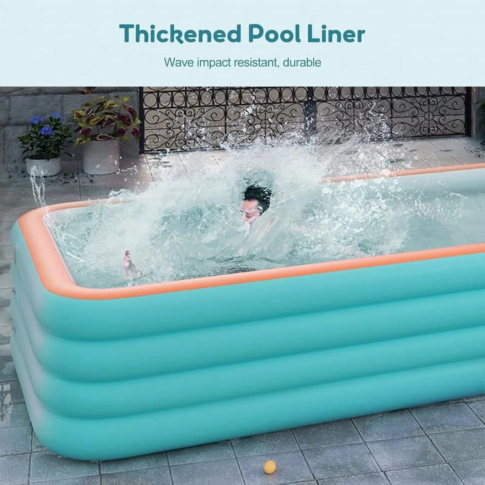 Quality Inflatable Pool with Puncture Resistant, Rectangular Swimming, Swimming Pools - Blue for Garden, Outdoor Model 7B340C