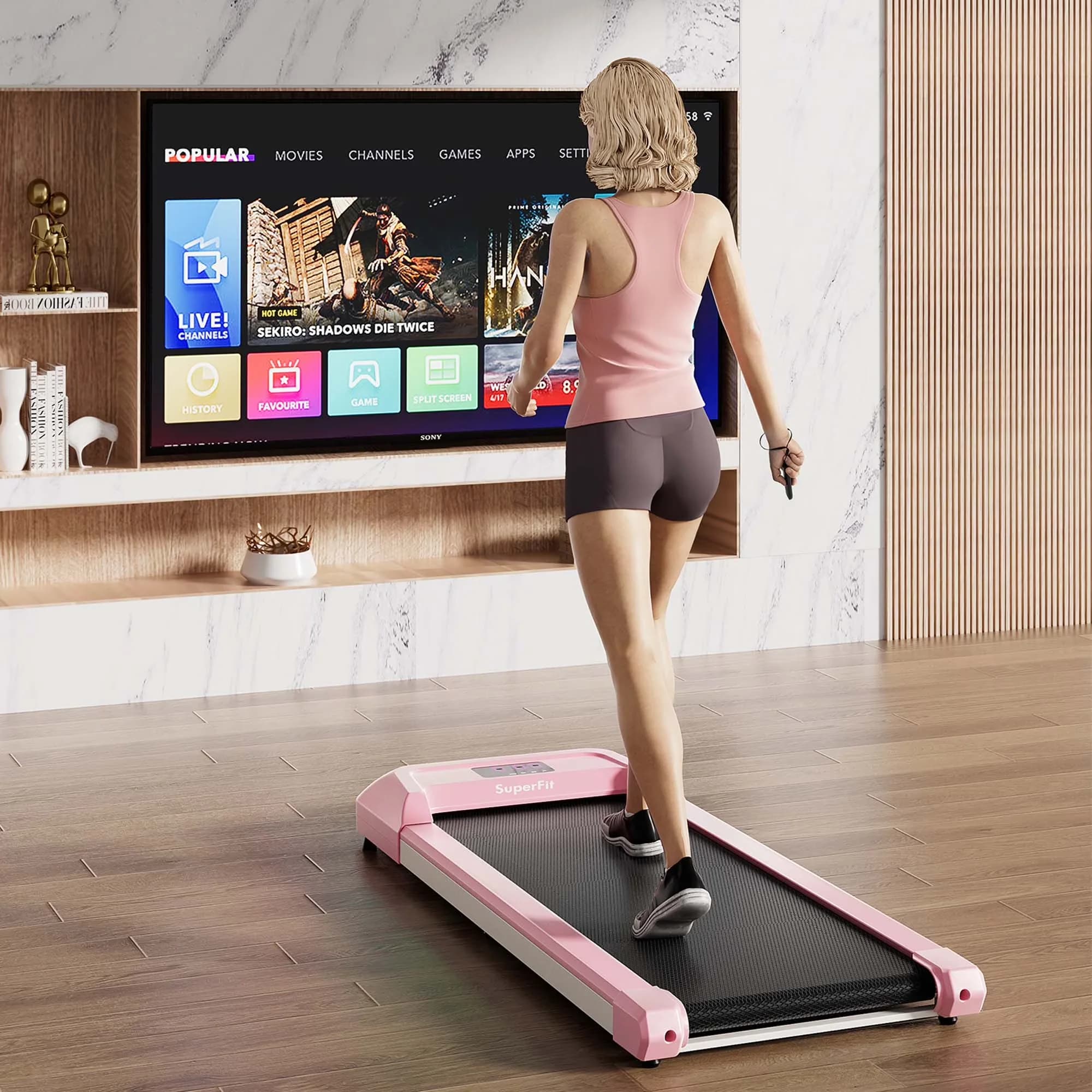 Compact Home Gym with LED, Digital Display, Foldable - Pink Metal, Abs, Pc Model 107A00