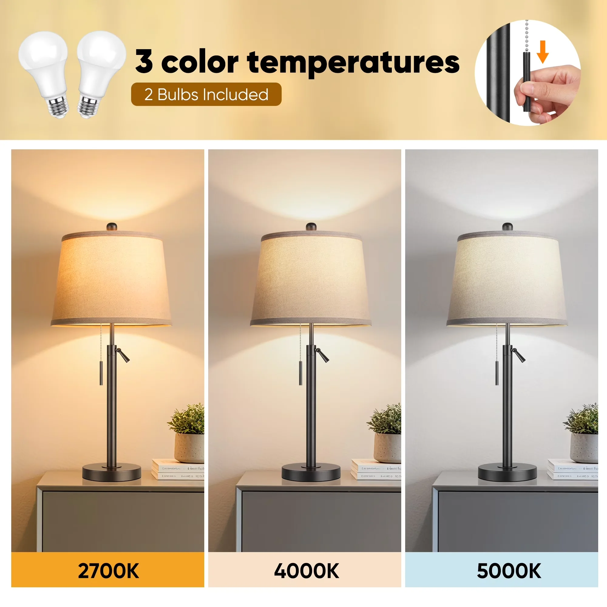 Quality Table Lamp with LED, Adjustable Height, 30"Tall Set of 2 - Black Metal Model BB5D57