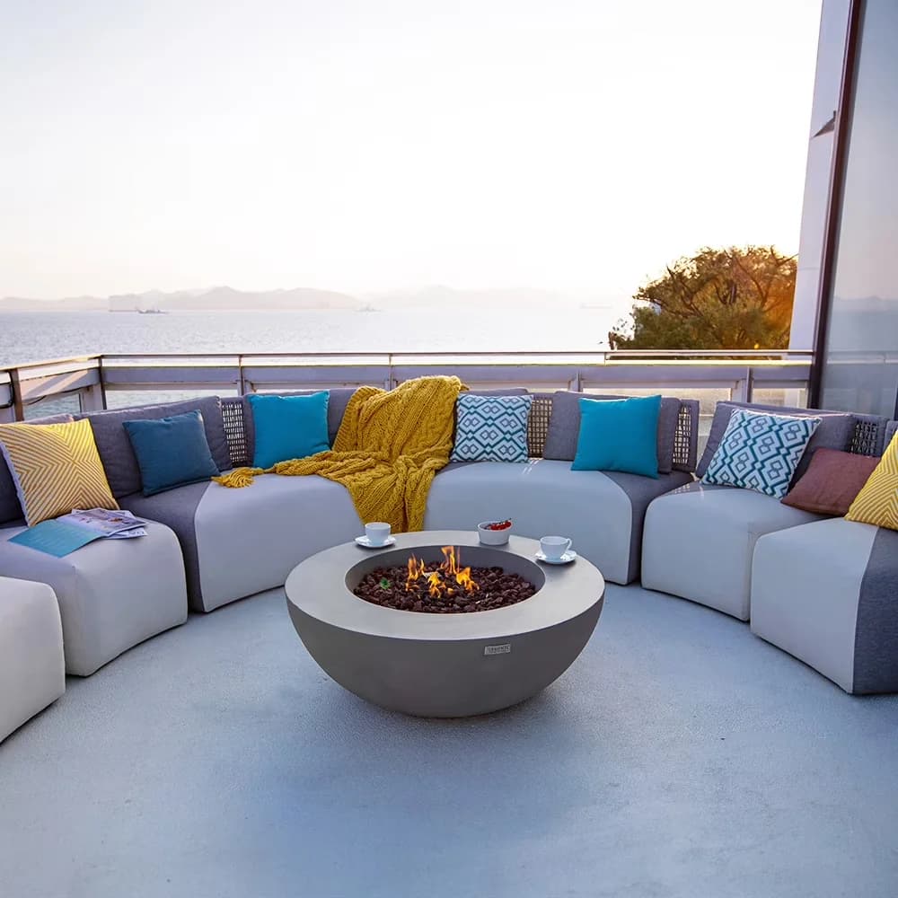 Stylish Outdoor Heating with Electronic Ignition, Elementi Lunar Propane Fire Pit - Gray Concrete - Propane for Outdoor, Patio Model C2DC5A