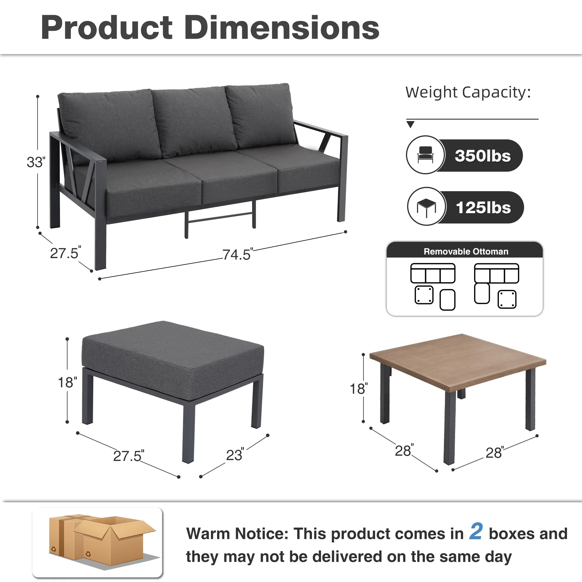 Versatile Outdoor Sofas Sectional with Modern, Water-Resistant, Furniture Set - Gray Metal Model F5618E