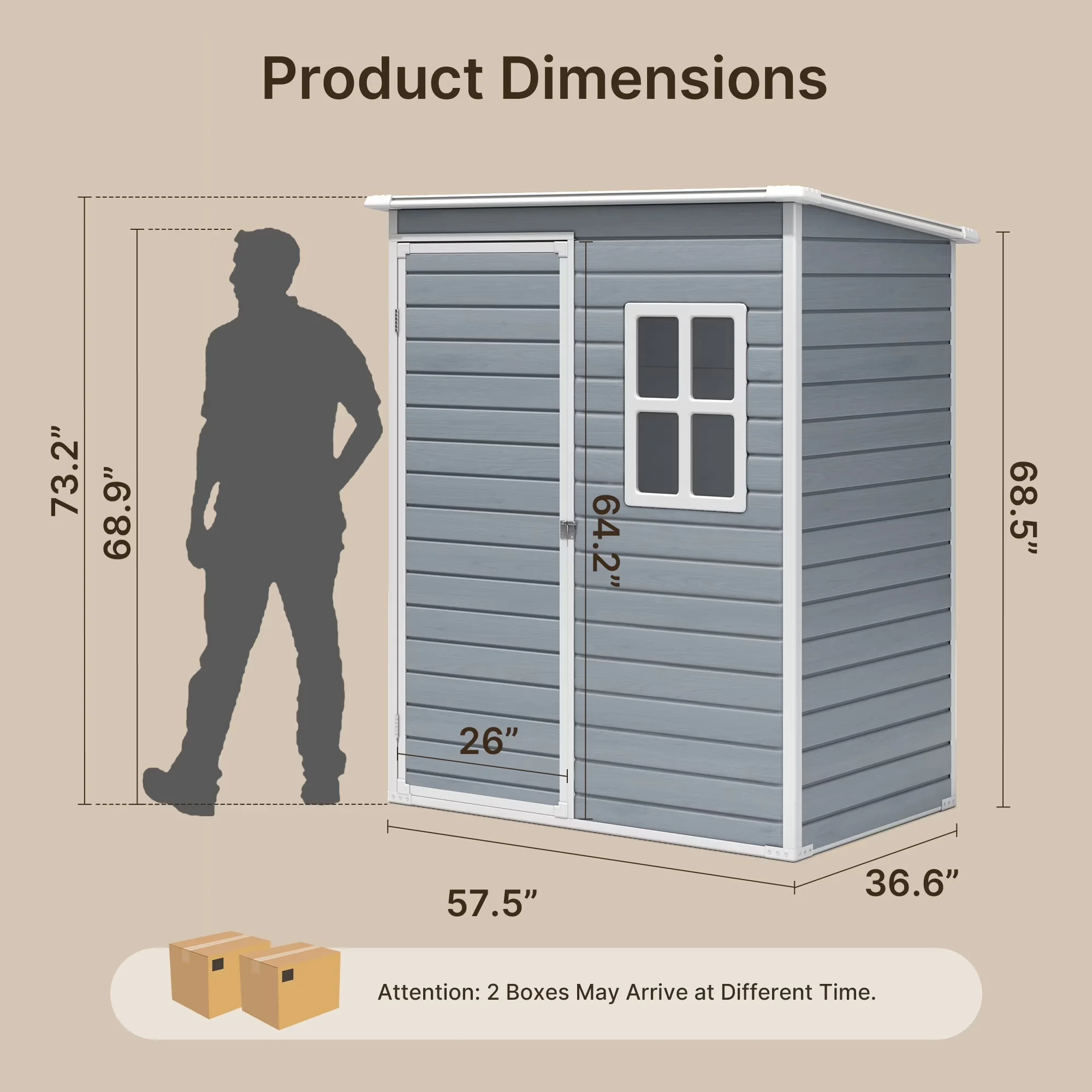 Compact Shed with Molded Base, Translucent Window & Lockable Door, Gray Recycled Resin Outdoor Storage - Gray Resin Model 08F6F2