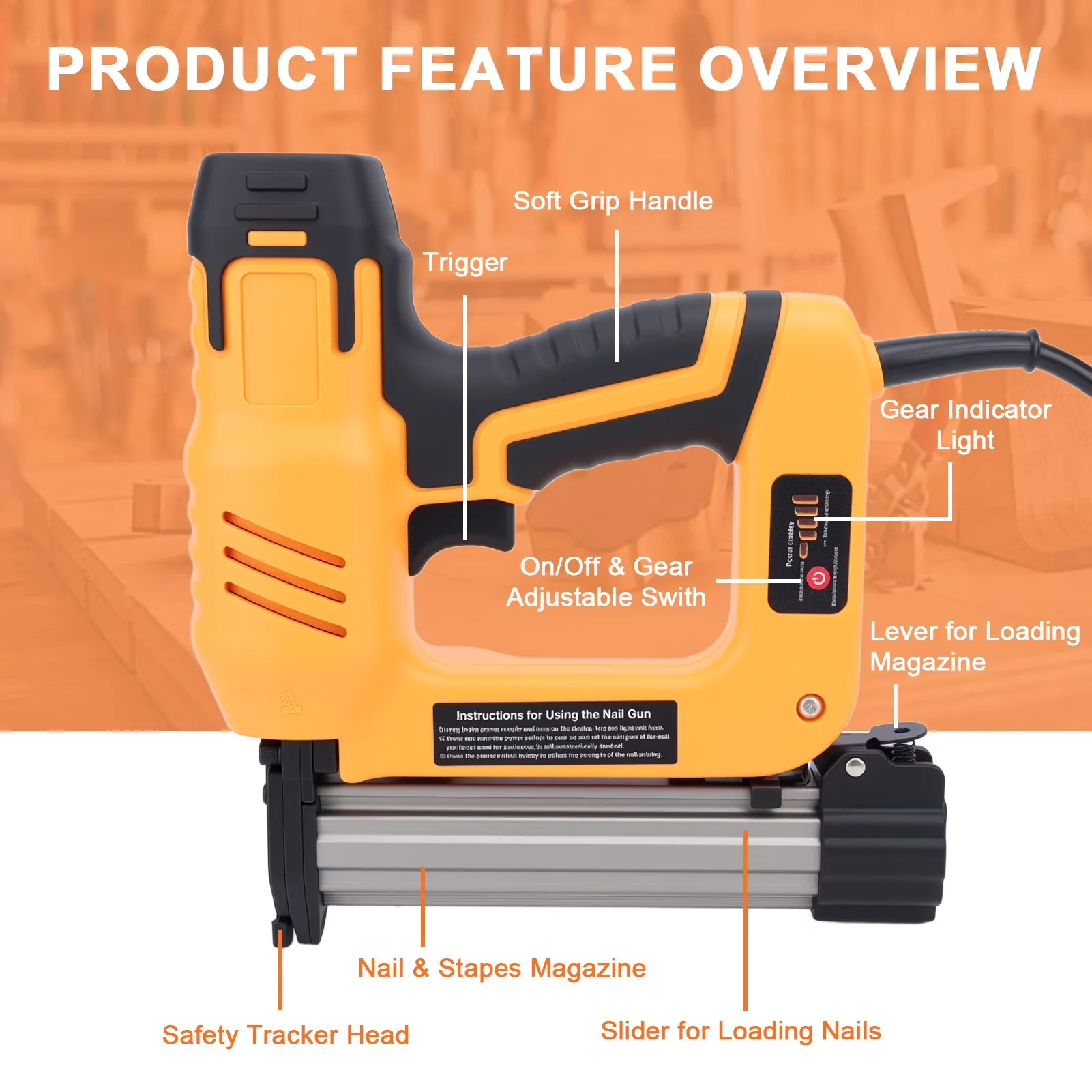 Compact Air Tools Compressor with Multi-Speed, 18GA 2-in-1 Electric Brad Nailer/Stapler - Yellow Model 053544