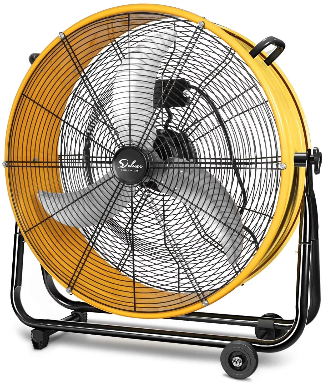Quality Fans In Cooling with Tilt Mechanism, 30 inch 3 Speed 7110 CFM Metal Drum Fan - Yellow Metal Model 77757A