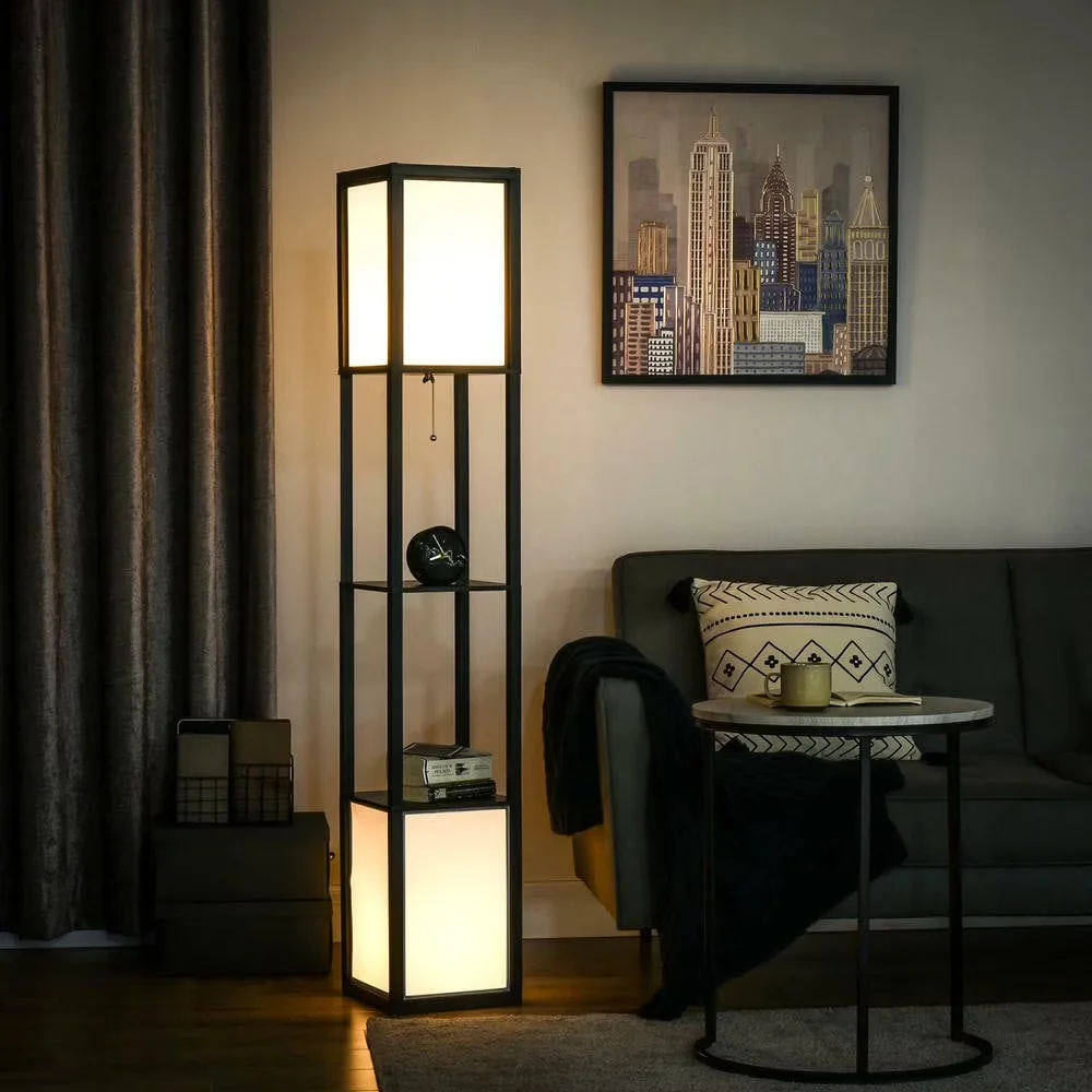 Floor Lamp Quality with LED, Adjustable Height, Shelf Lamps - Black for Living Room, Bedroom Model 9FB63C