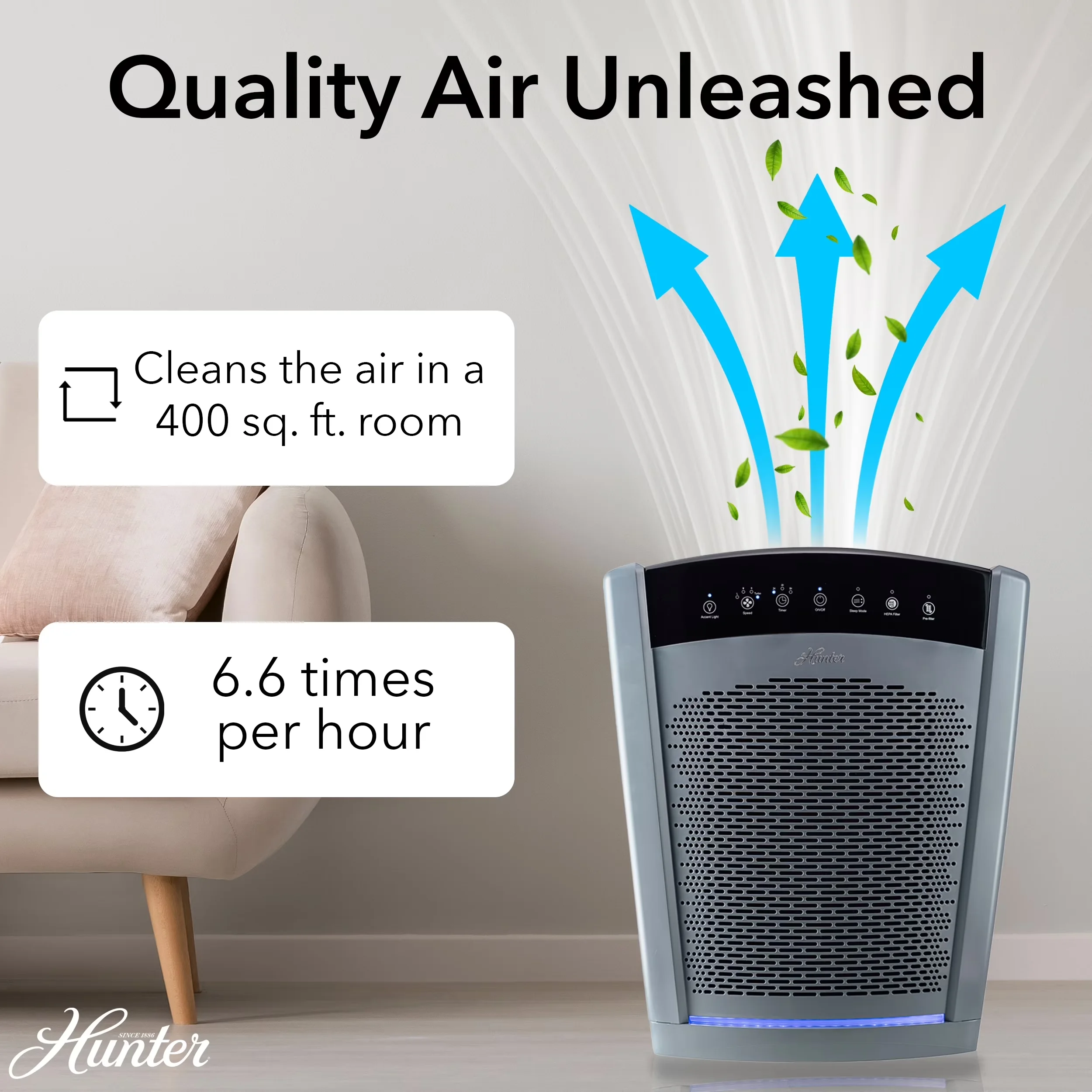 Stylish Air Purifier with Filter Change Indicator, Gray - Gray Vp HP800 Model 4C2A86