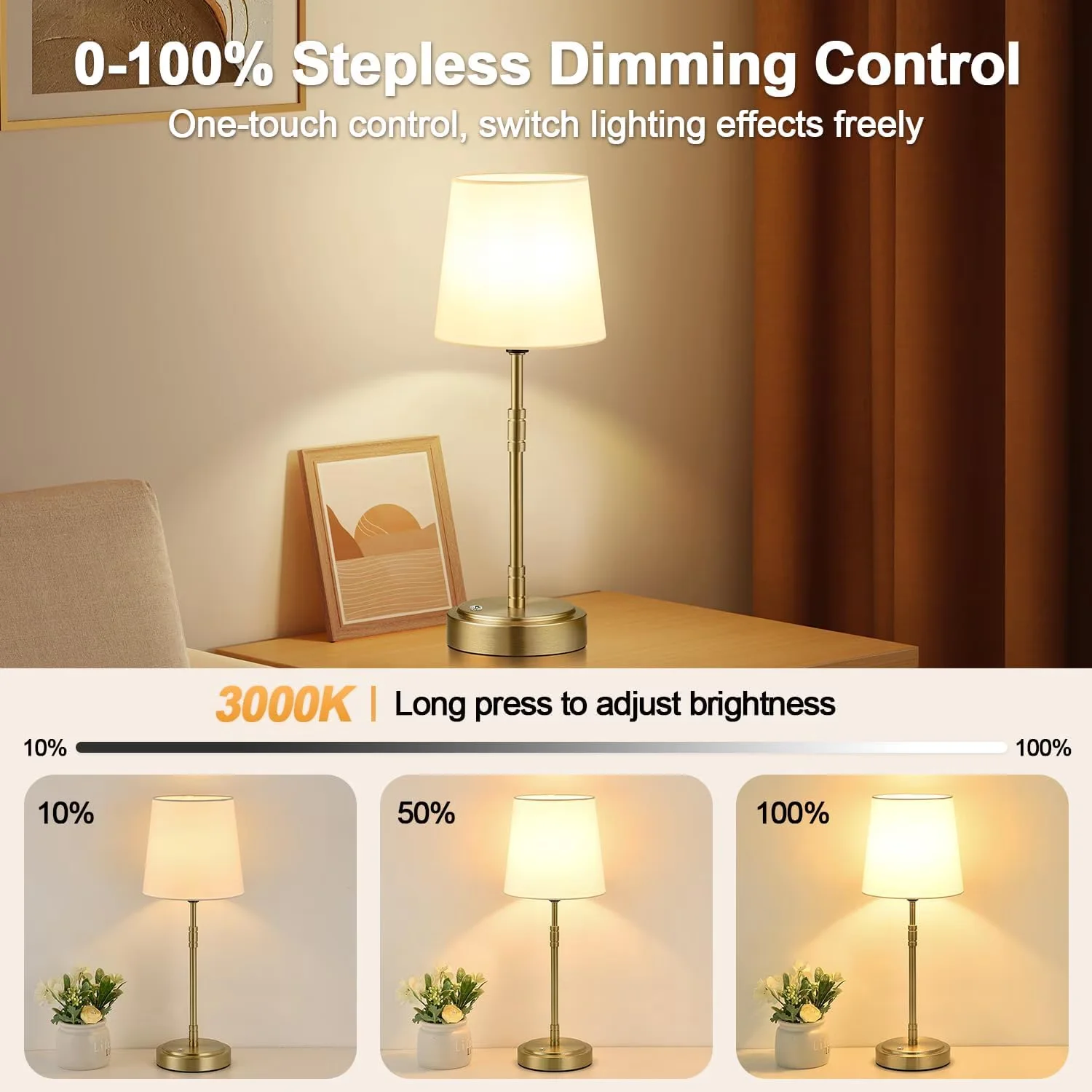 Lamp Set Modern with High Output, Battery Operated, Cordless Table Lamps of 2 - Beige Model 2344A2