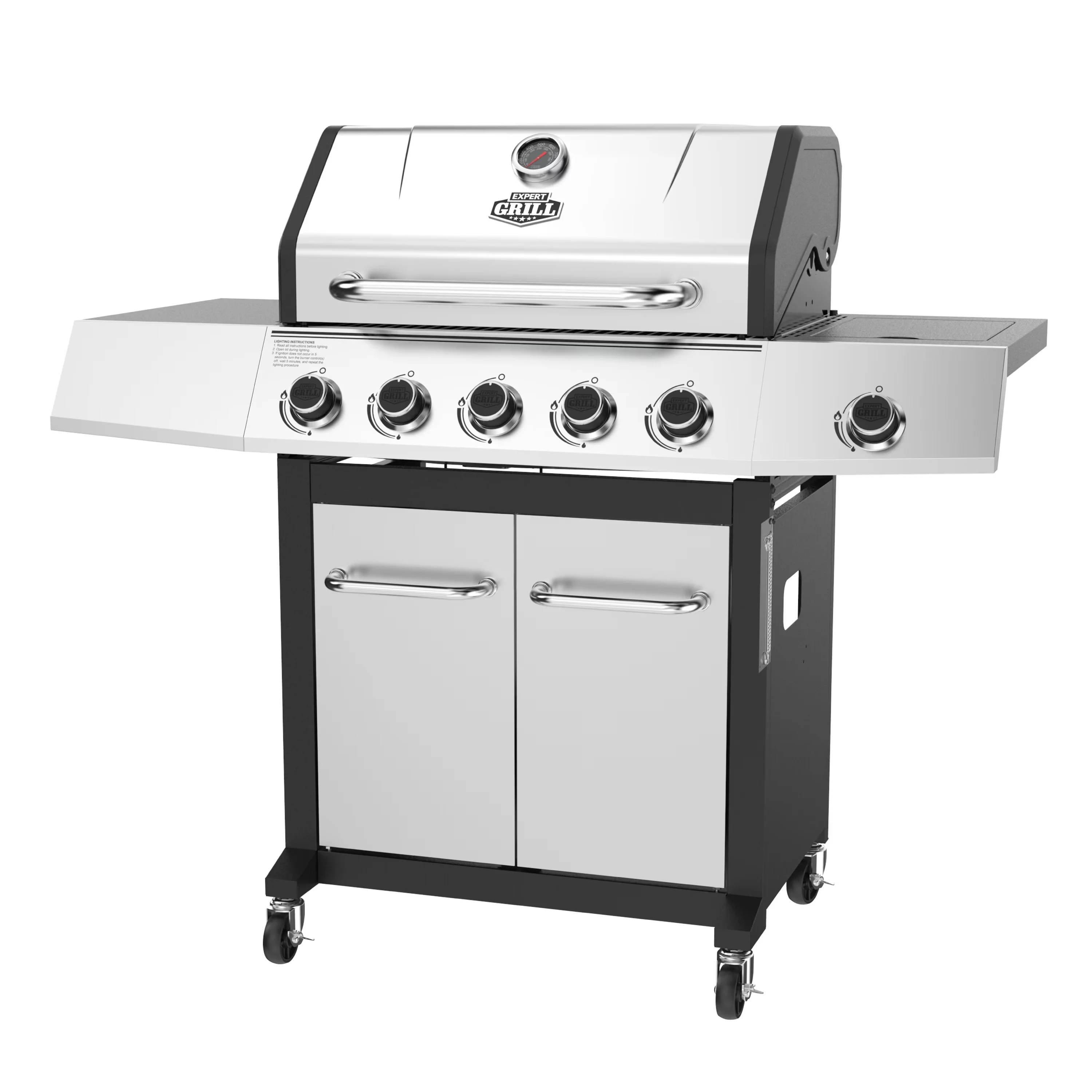 Innovative Gas Grill with Rust Resistant, Enclosed Cabinet - Powder-Coated Steel Silver Model 1288C5