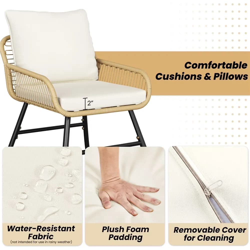 Reliable Patio Conversation Set with Weatherproof, Table: 35"L × 19.5"W × 18"H - Beige Pe Wicker, Powder-Coated Steel, Polyester... Model 7F4085