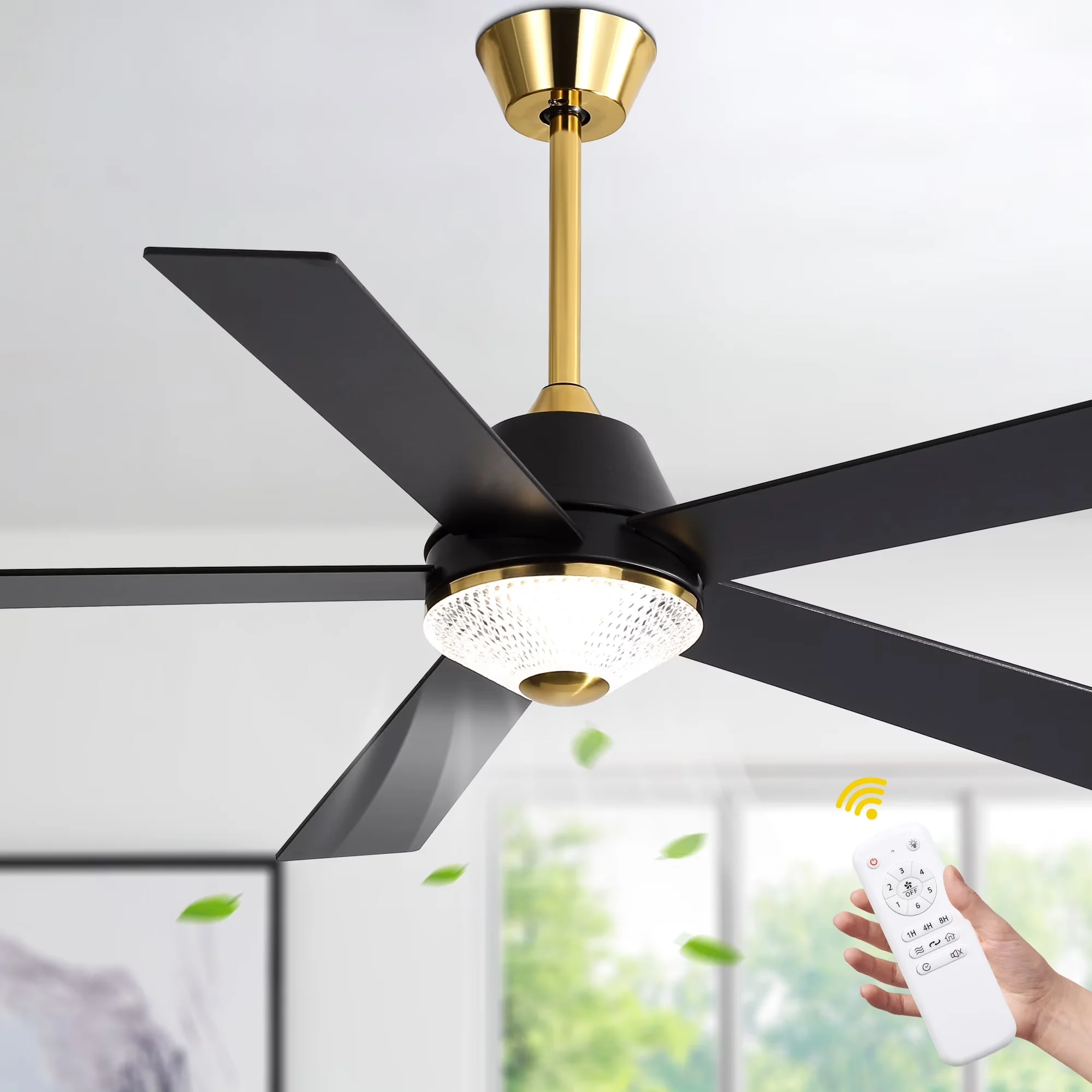 Ceiling Fan Stylish with Modern, Remote Controlled, 52" Modern Black 6-Speed Reversible - Black Model F824F1
