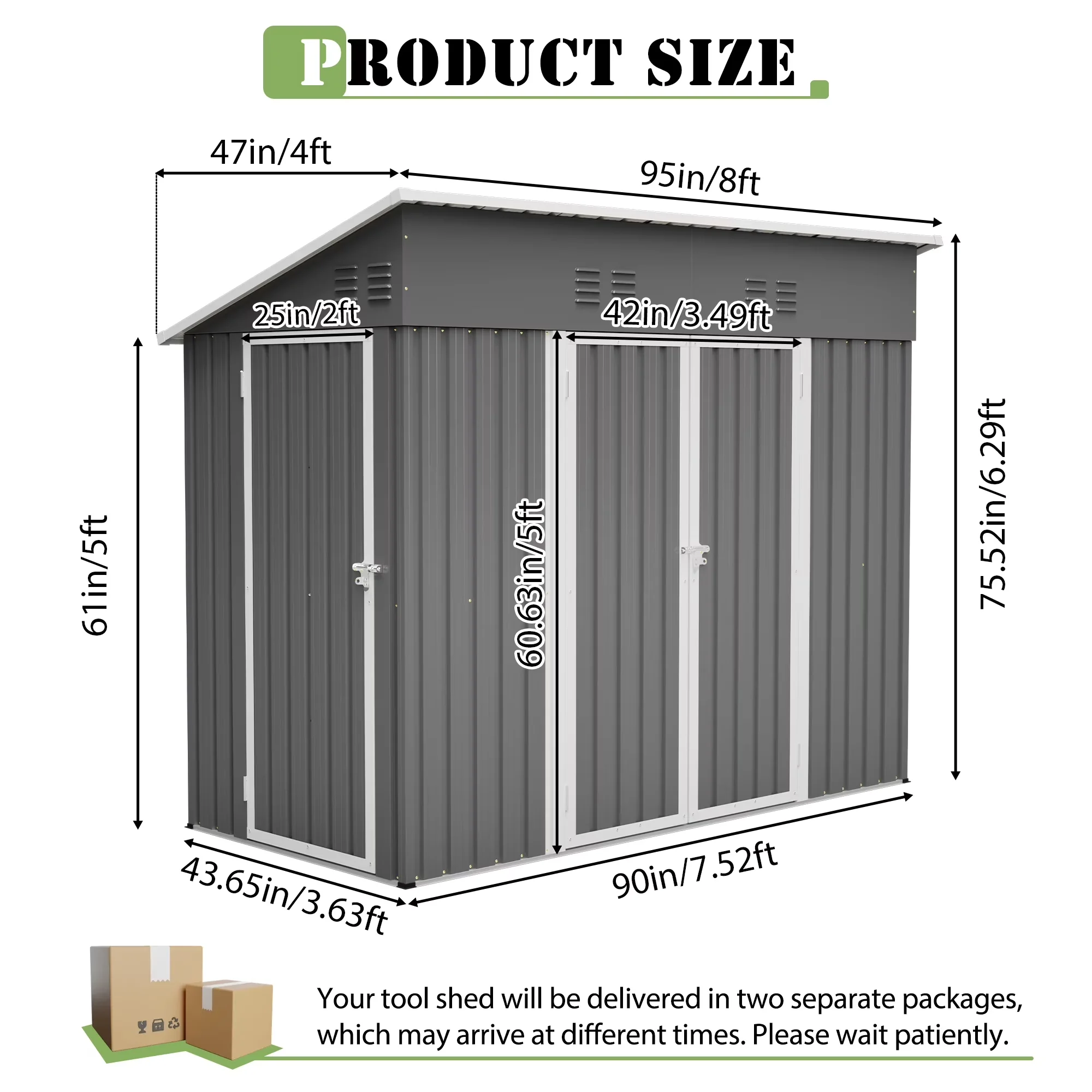Shed Quality with Lockable Door, Compatible With Padlock - Galvanized Steet Gray Model B99138