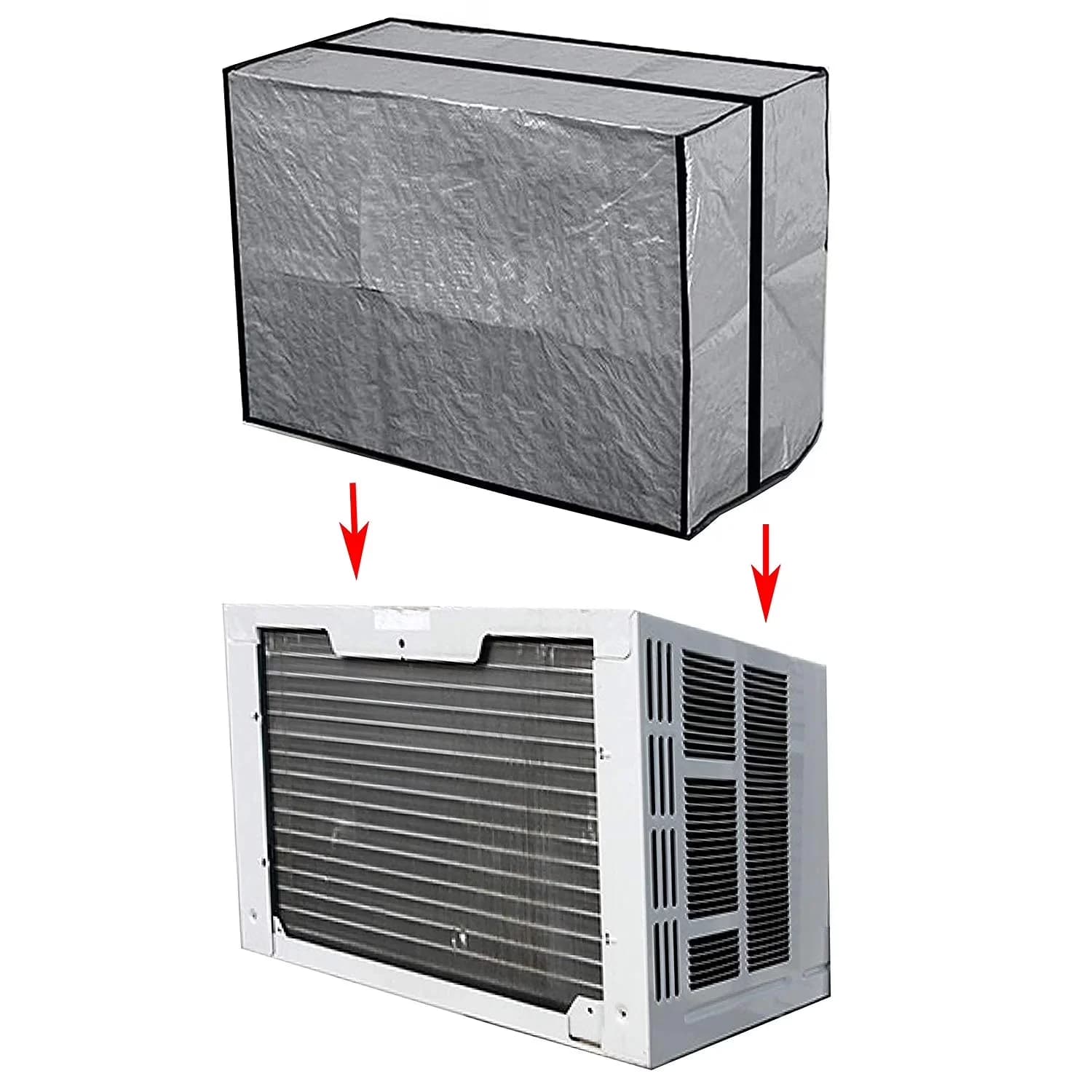 Modern Air Conditioner with Waterproof, Outdoor Window AC Cover - Silver Polyethylene Model 02D2D9