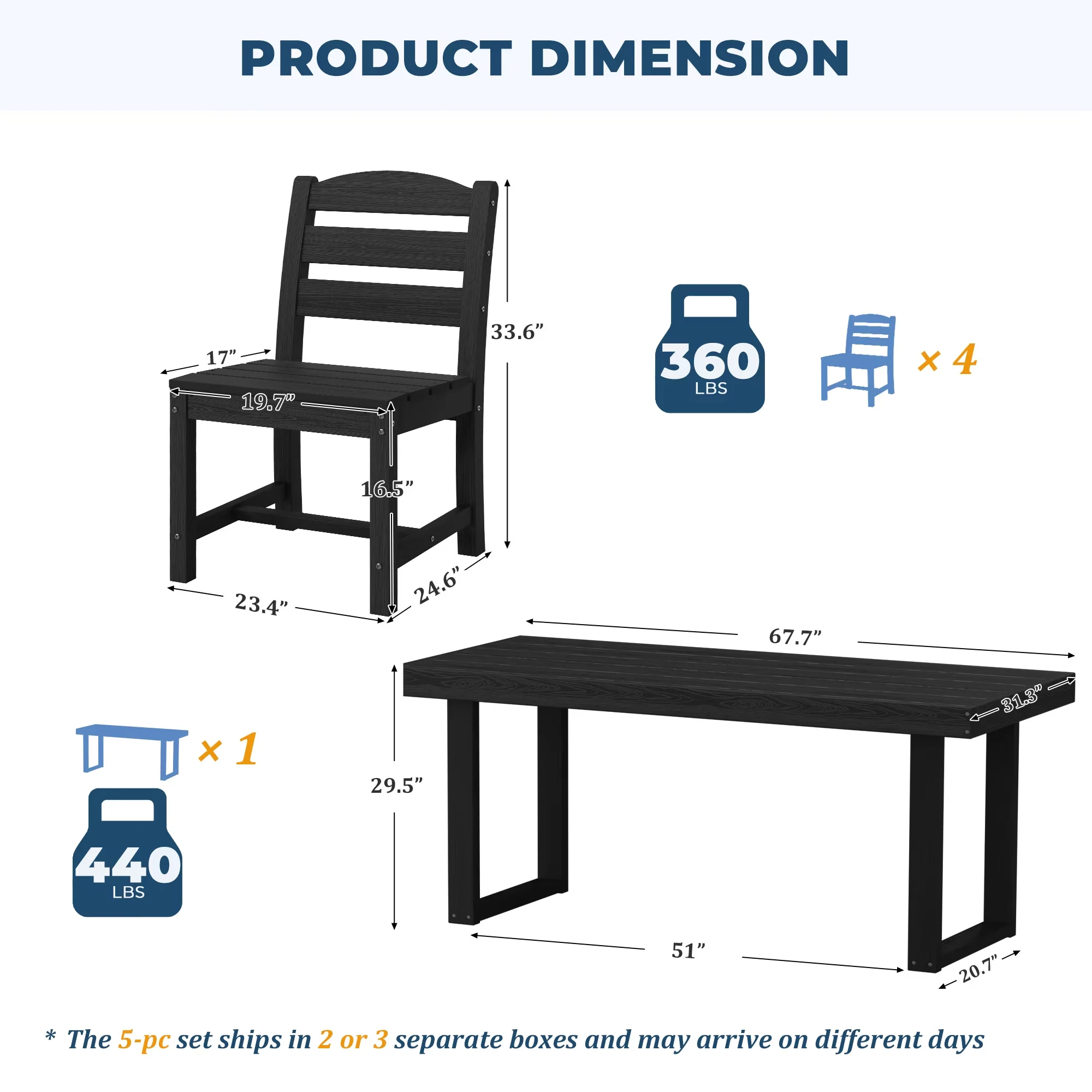 Essential Patio Dining Set with Rectangular Table, Umbrella Hole, Seats 4 - Model 31D23C