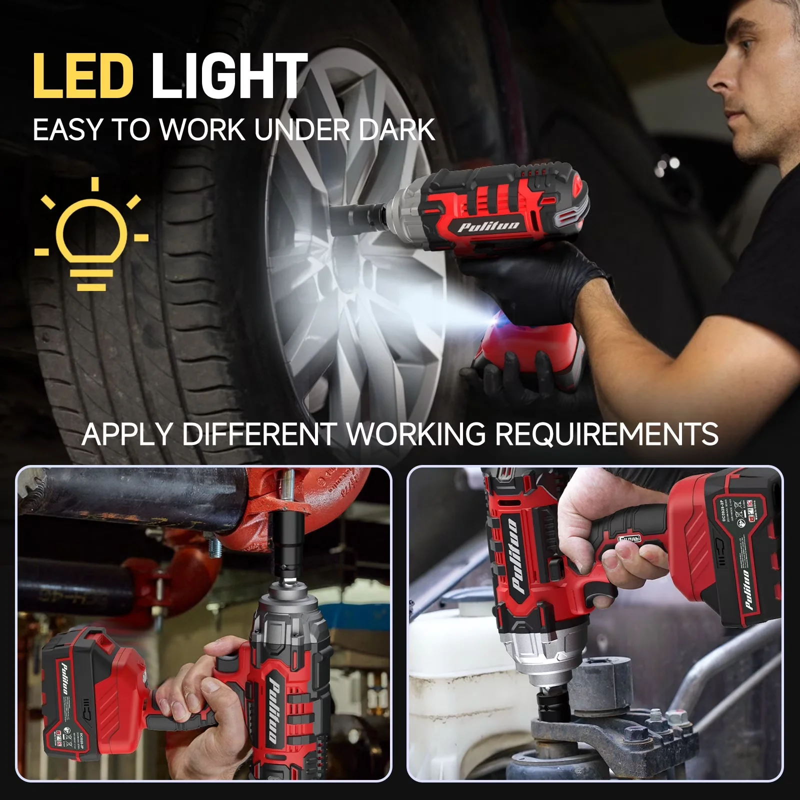Compact Air Tools Compressor with Battery, LED, 20V Cordless Impact Wrench 1/2" - Model BB262F