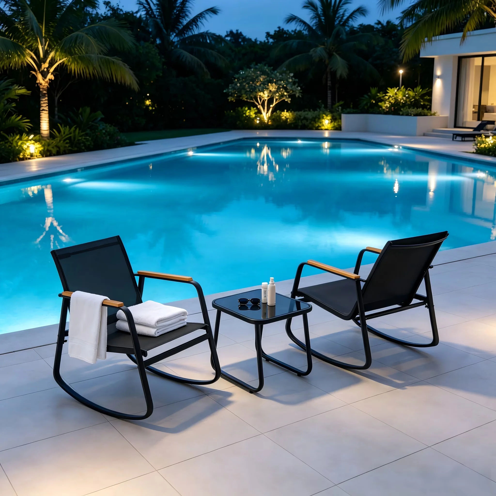 Essential Patio Dining Set with Weatherproof, Reclining - Black Teslin Model 7934AE