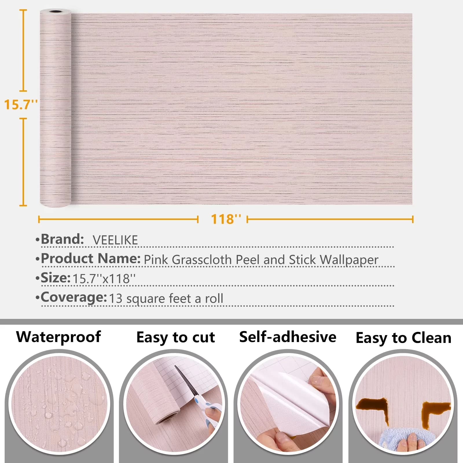 Wallpaper Quality with Easy To Clean, Removable, Waterproof - Pink Vinyl Model C028AC