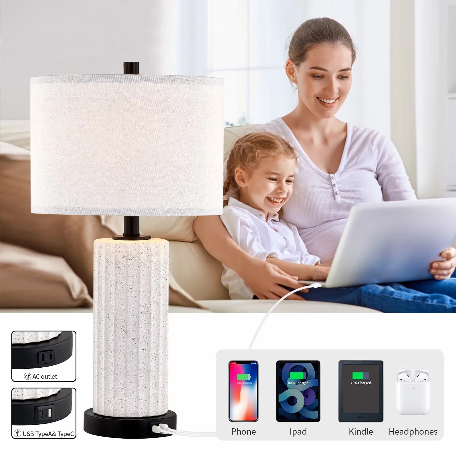 Efficient Lamp Set with LED, Modern - Ceramic White - Low Maintenance Model EB26A4