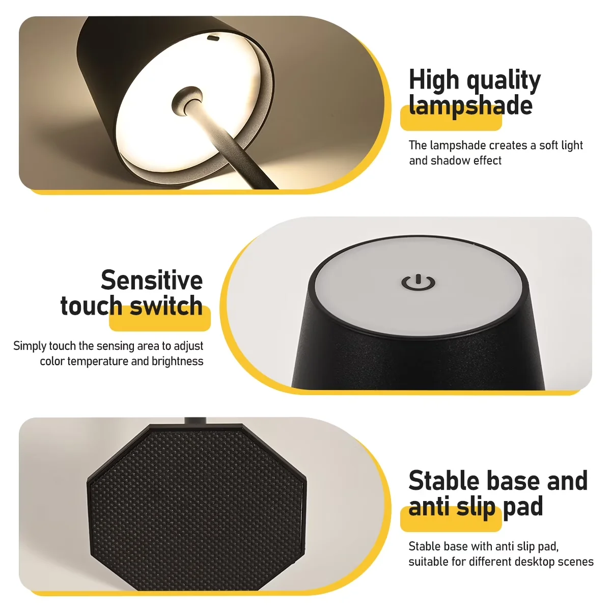 Durable Desk Lamp with LED, Battery, 2 Pack Rechargeable Table - Black Model 7F9099