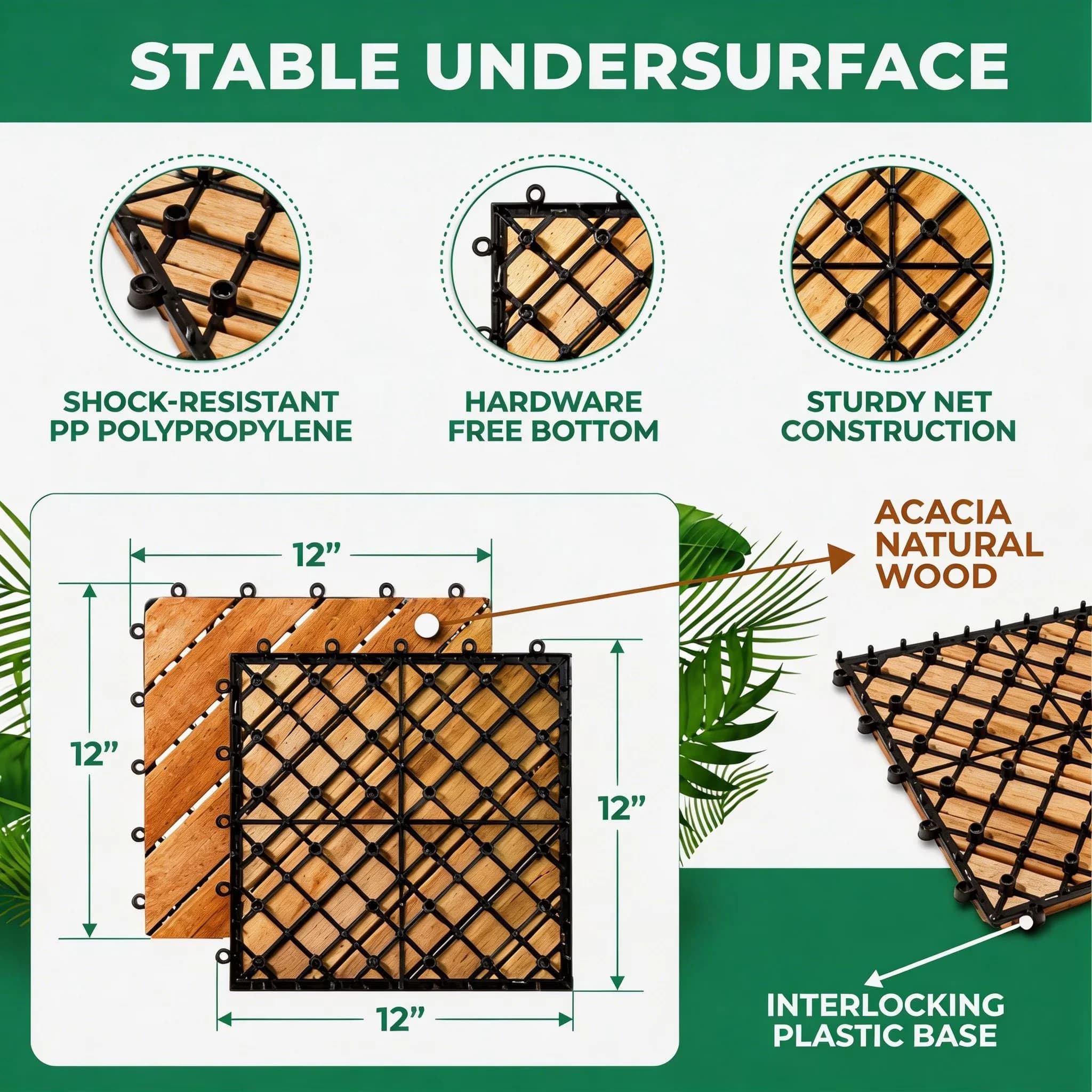 Versatile Building Material - Natural Acacia Wood Top Layer, Reinforced Polypropylene Base, Composite Outdoor Structure Model 99D7CB