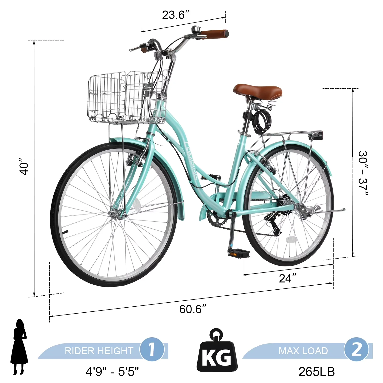 Durable Cruiser Bike with Adjustable Seat Height, Lightweight, 24" Womens - Green Model F45136