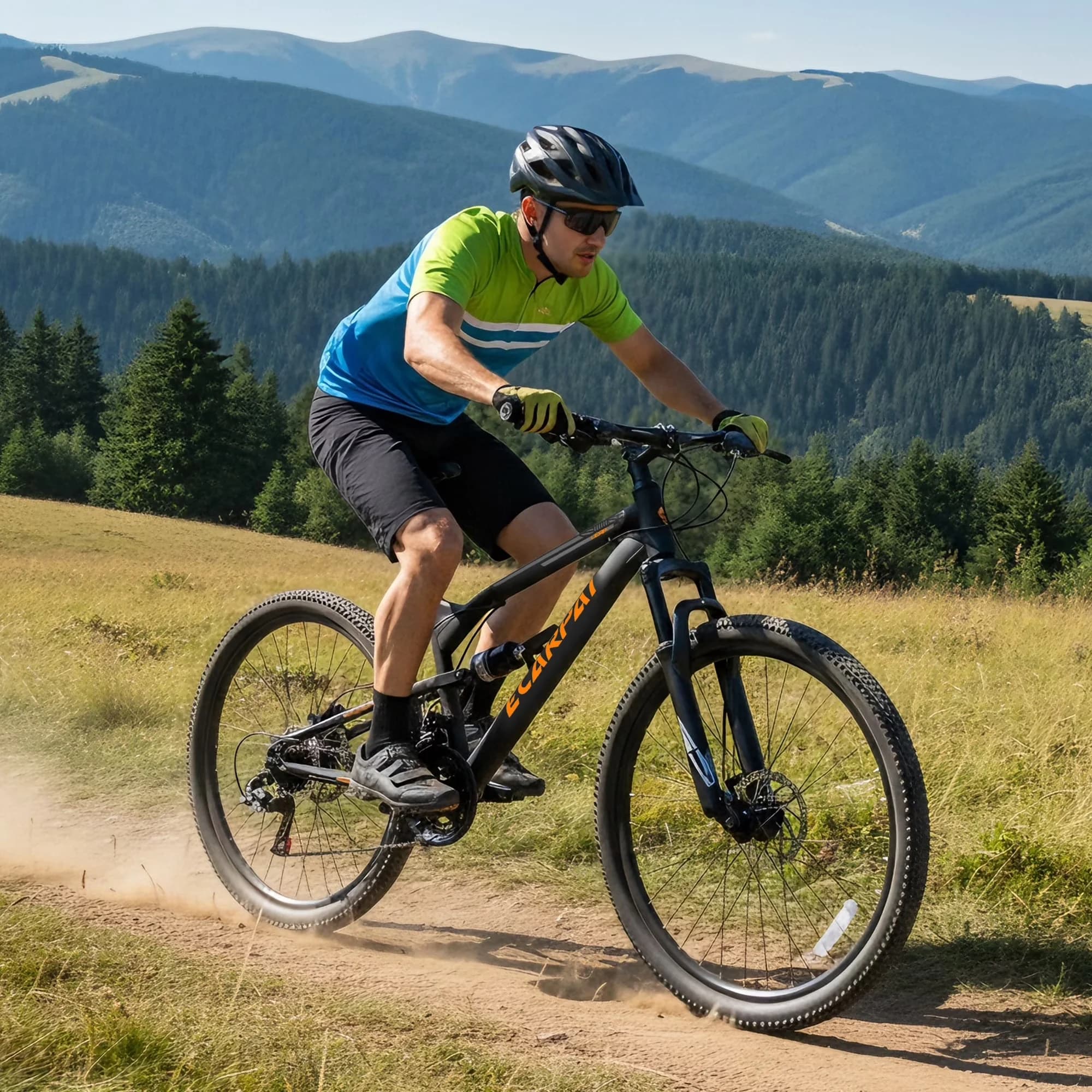 Classic Mountain Bike with Adjustable Seat Height, 21 Speed Full Suspension MTB, High Carbon Steel Frame - Black Model F67F06