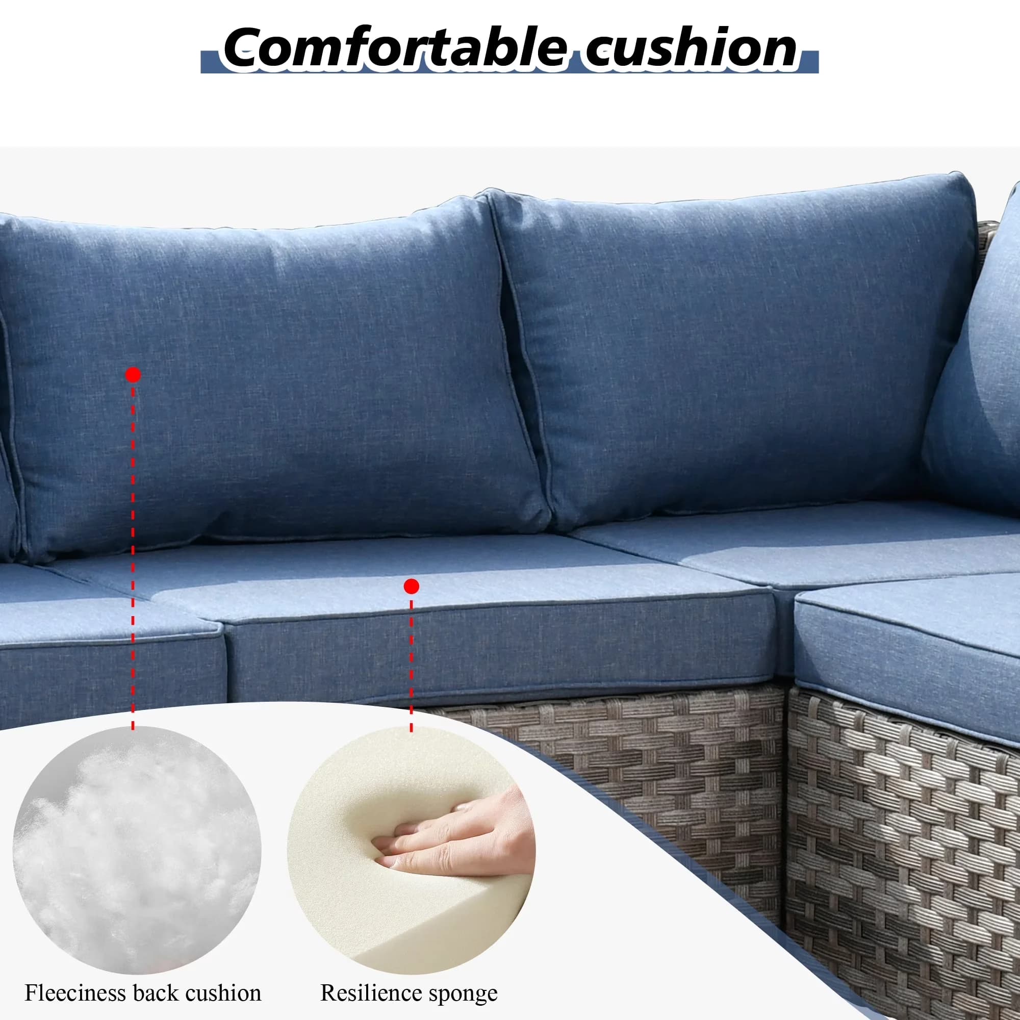 Stylish Outdoor Sofas Sectional with Contemporary, 6-Piece All-Weather Wicker Sofa Set, Side Table - Wicker,Steel,Sponge Blue Model FBD277